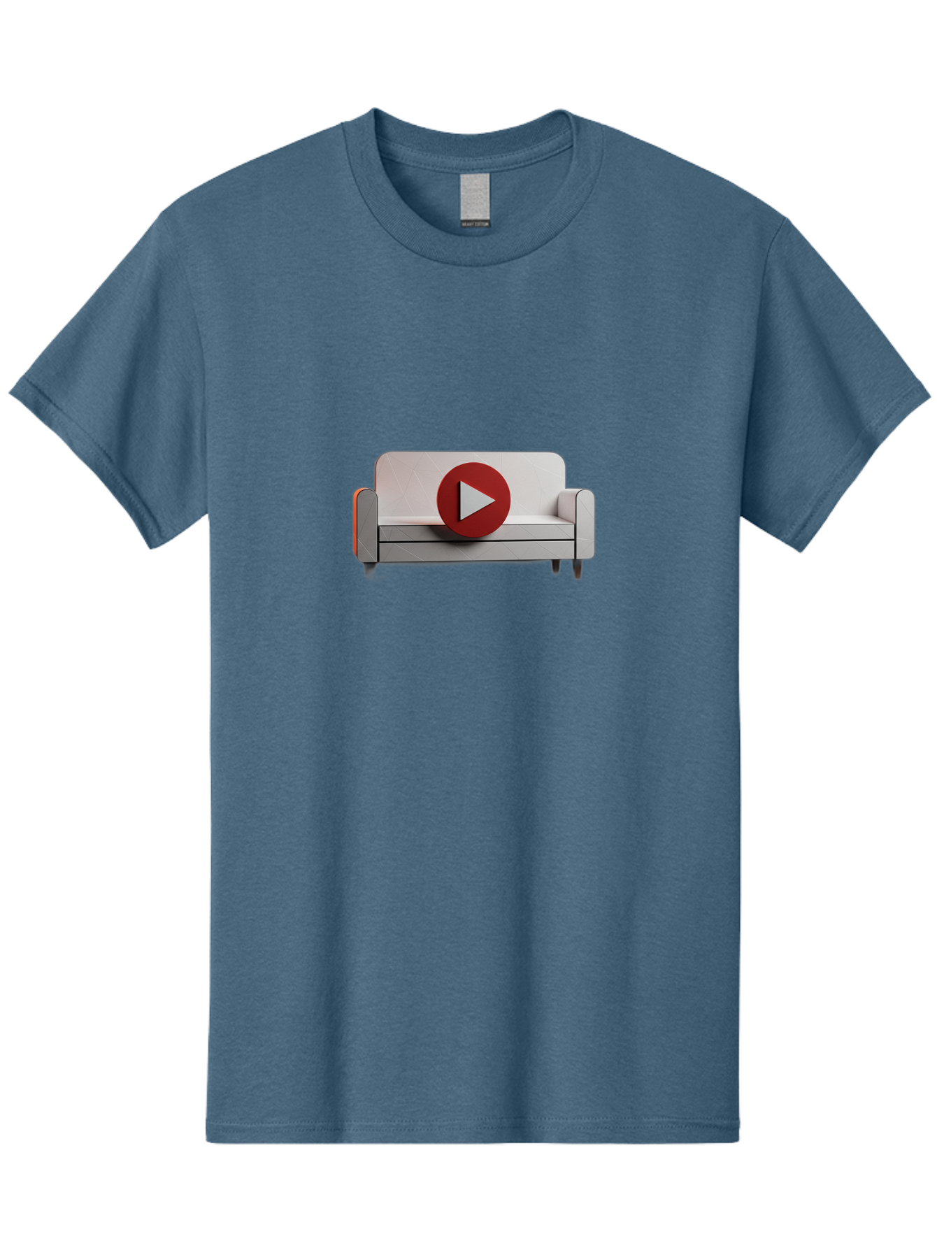 Play-Button-On-Sofa Men'S Graphic Tee, 100% Cotton, Comfortable Casual Summer Wear, Machine Washable, Play Button On Couch, Video Play Icon, Sofa Furniture, 3D Illustration, Modern Interior Design, Home Decor, Digital Media, Entertainment, Bac328