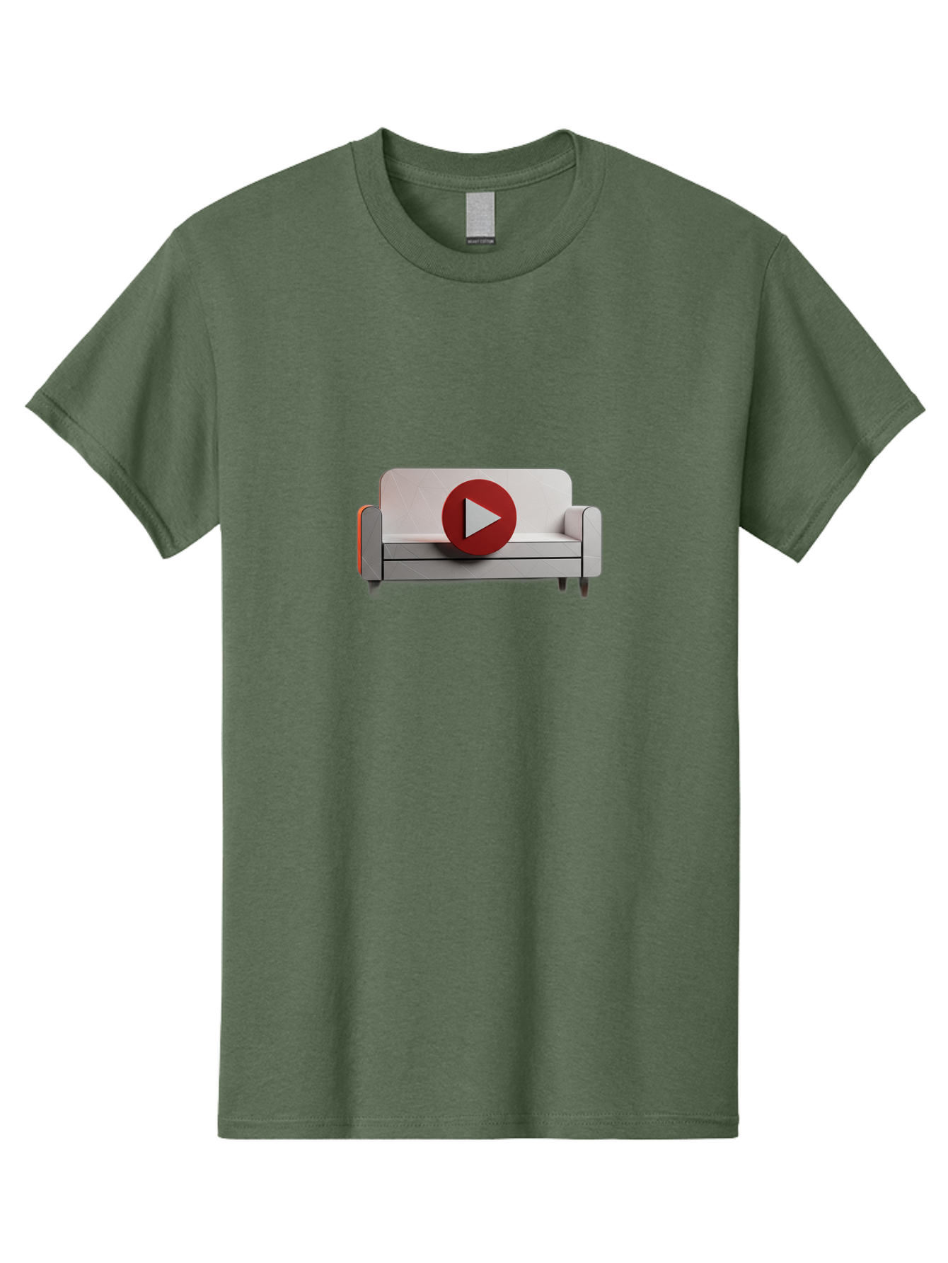 Play-Button-On-Sofa Men'S Graphic Tee, 100% Cotton, Comfortable Casual Summer Wear, Machine Washable, Play Button On Couch, Video Play Icon, Sofa Furniture, 3D Illustration, Modern Interior Design, Home Decor, Digital Media, Entertainment, Bac328