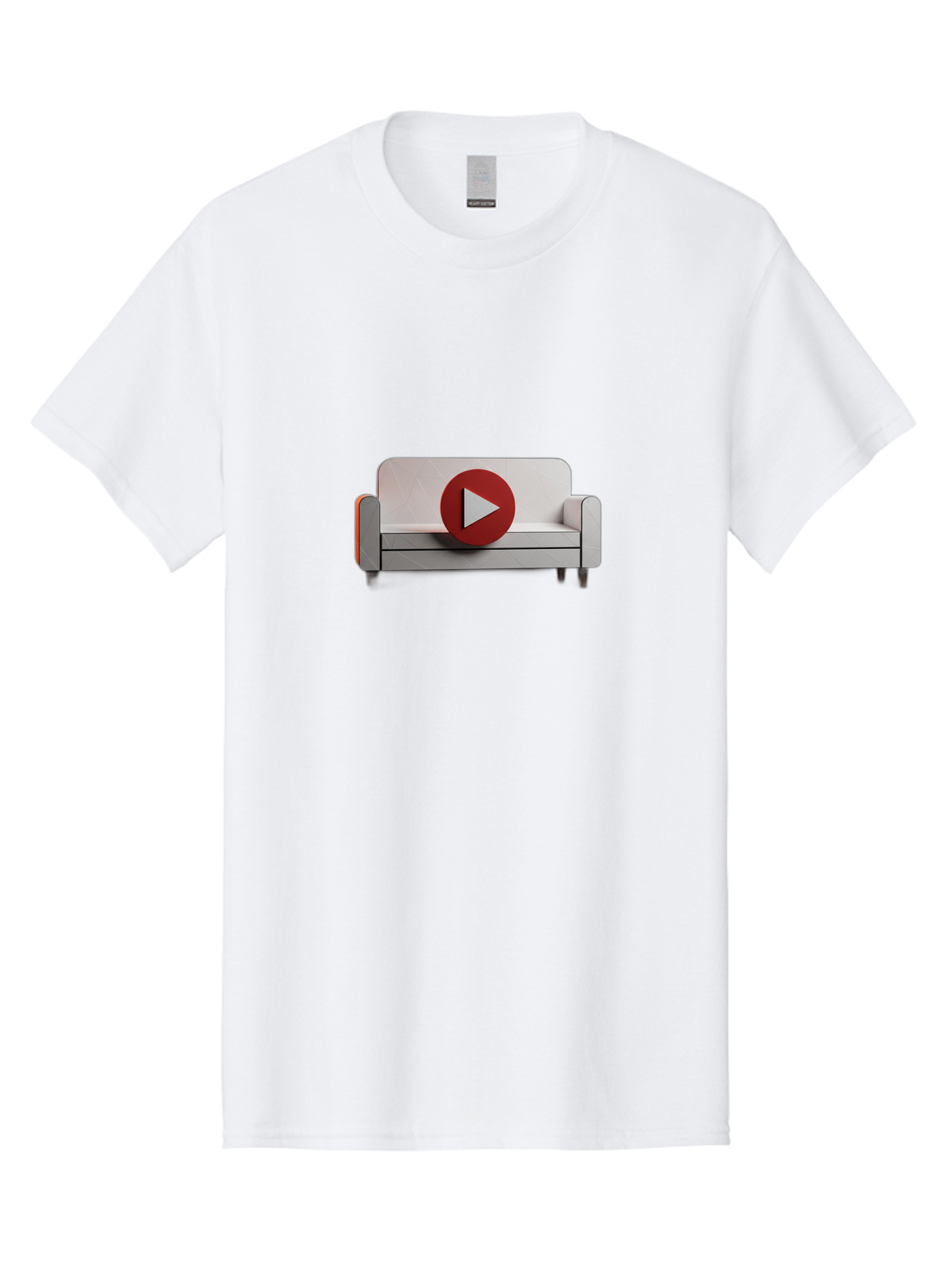 Play-Button-On-Sofa Men'S Graphic Tee, 100% Cotton, Comfortable Casual Summer Wear, Machine Washable, Play Button On Couch, Video Play Icon, Sofa Furniture, 3D Illustration, Modern Interior Design, Home Decor, Digital Media, Entertainment, Bac328