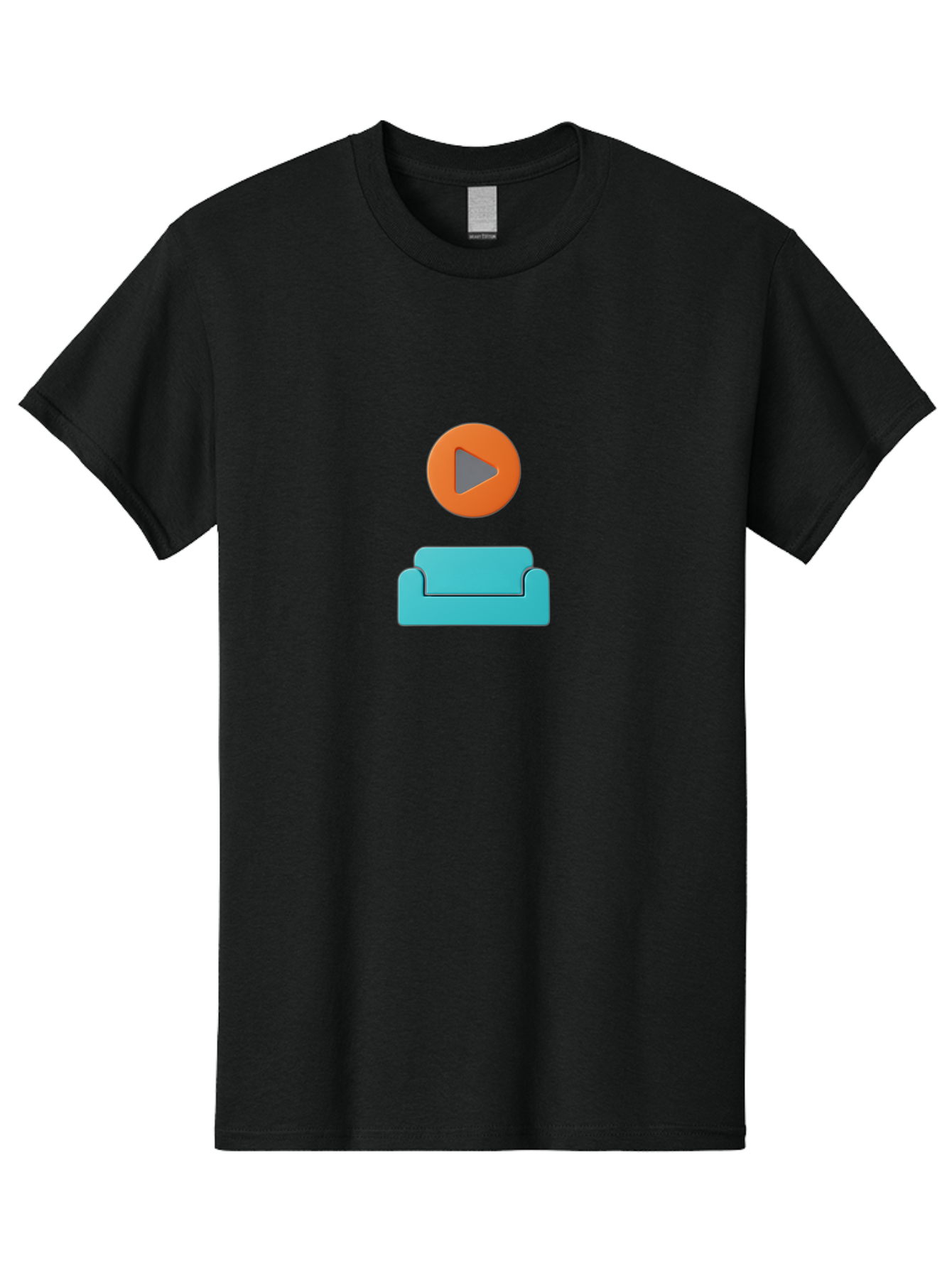 Play-Button-Sofa Men'S Graphic Tee, 100% Cotton, Comfortable Casual Summer Wear, Machine Washable, Play Button, Sofa, Blue Couch, Entertainment, Relaxation, Orange Circle, Gray Play Icon, Digital Illustration, Modern Design Bac329