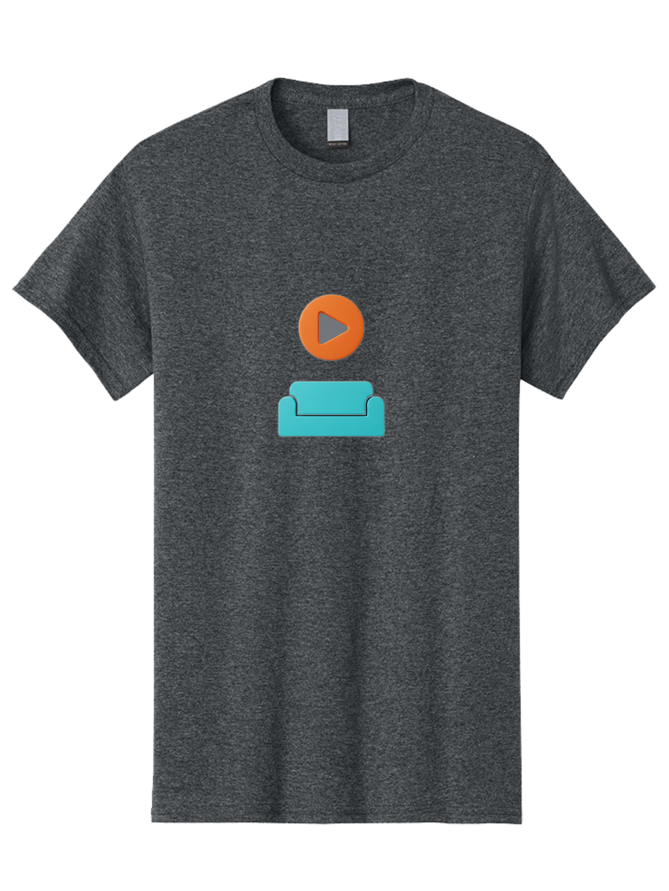 Play-Button-Sofa Men'S Graphic Tee, 100% Cotton, Comfortable Casual Summer Wear, Machine Washable, Play Button, Sofa, Blue Couch, Entertainment, Relaxation, Orange Circle, Gray Play Icon, Digital Illustration, Modern Design Bac329