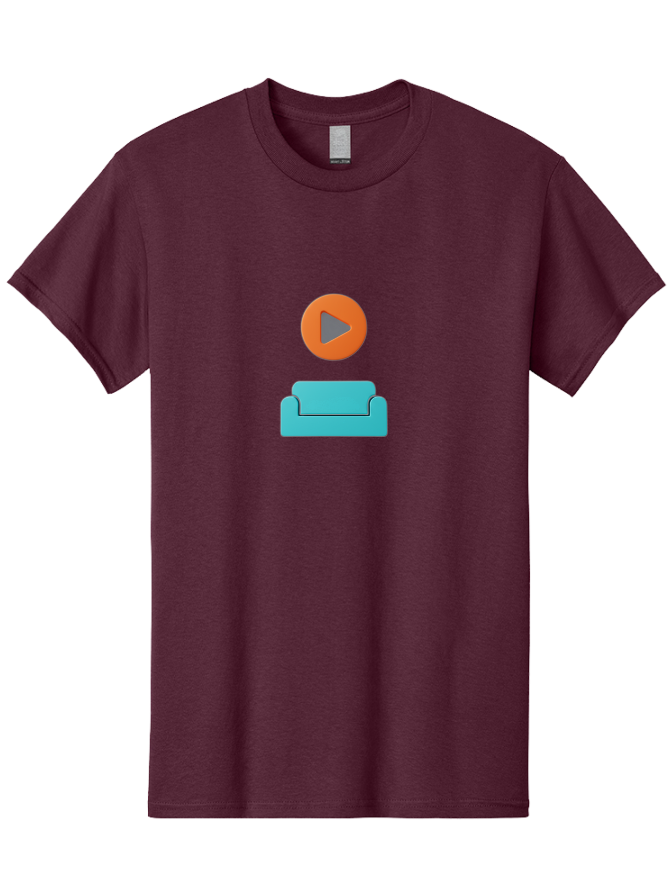 Play-Button-Sofa Men'S Graphic Tee, 100% Cotton, Comfortable Casual Summer Wear, Machine Washable, Play Button, Sofa, Blue Couch, Entertainment, Relaxation, Orange Circle, Gray Play Icon, Digital Illustration, Modern Design Bac329