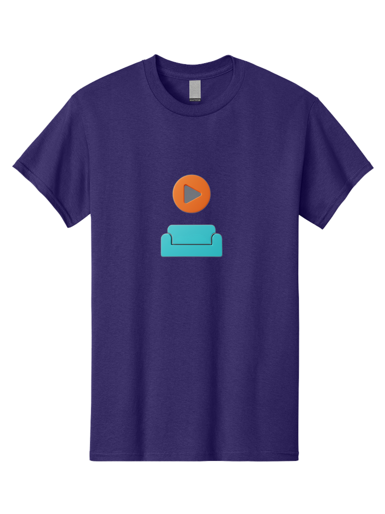 Play-Button-Sofa Men'S Graphic Tee, 100% Cotton, Comfortable Casual Summer Wear, Machine Washable, Play Button, Sofa, Blue Couch, Entertainment, Relaxation, Orange Circle, Gray Play Icon, Digital Illustration, Modern Design Bac329