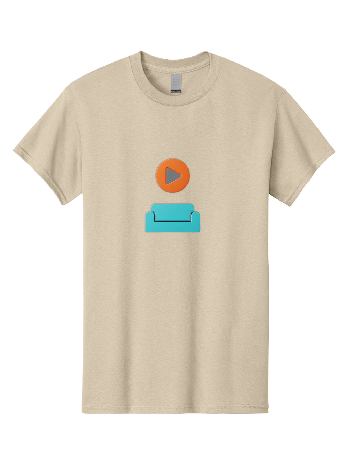 Play-Button-Sofa Men'S Graphic Tee, 100% Cotton, Comfortable Casual Summer Wear, Machine Washable, Play Button, Sofa, Blue Couch, Entertainment, Relaxation, Orange Circle, Gray Play Icon, Digital Illustration, Modern Design Bac329