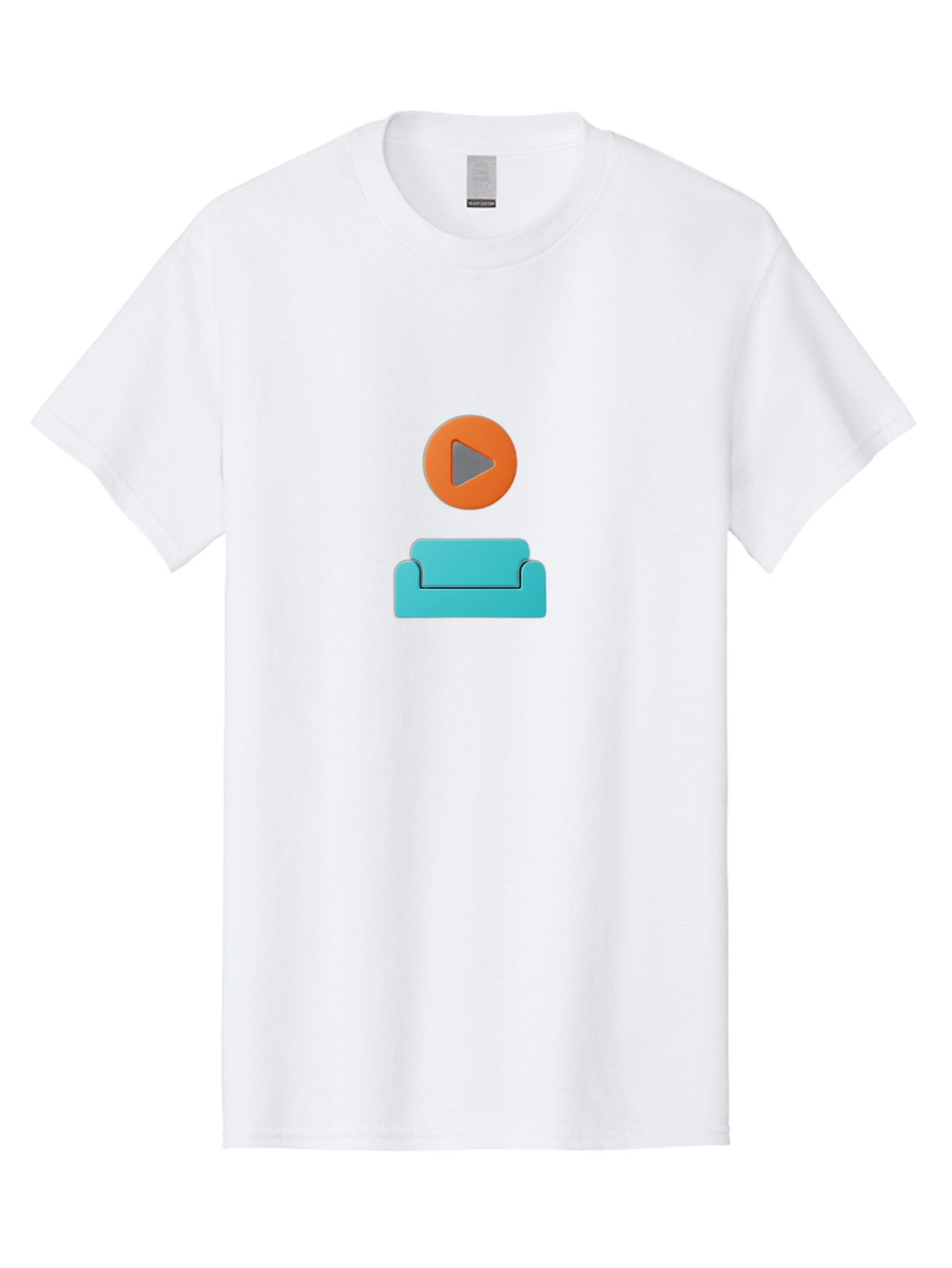 Play-Button-Sofa Men'S Graphic Tee, 100% Cotton, Comfortable Casual Summer Wear, Machine Washable, Play Button, Sofa, Blue Couch, Entertainment, Relaxation, Orange Circle, Gray Play Icon, Digital Illustration, Modern Design Bac329