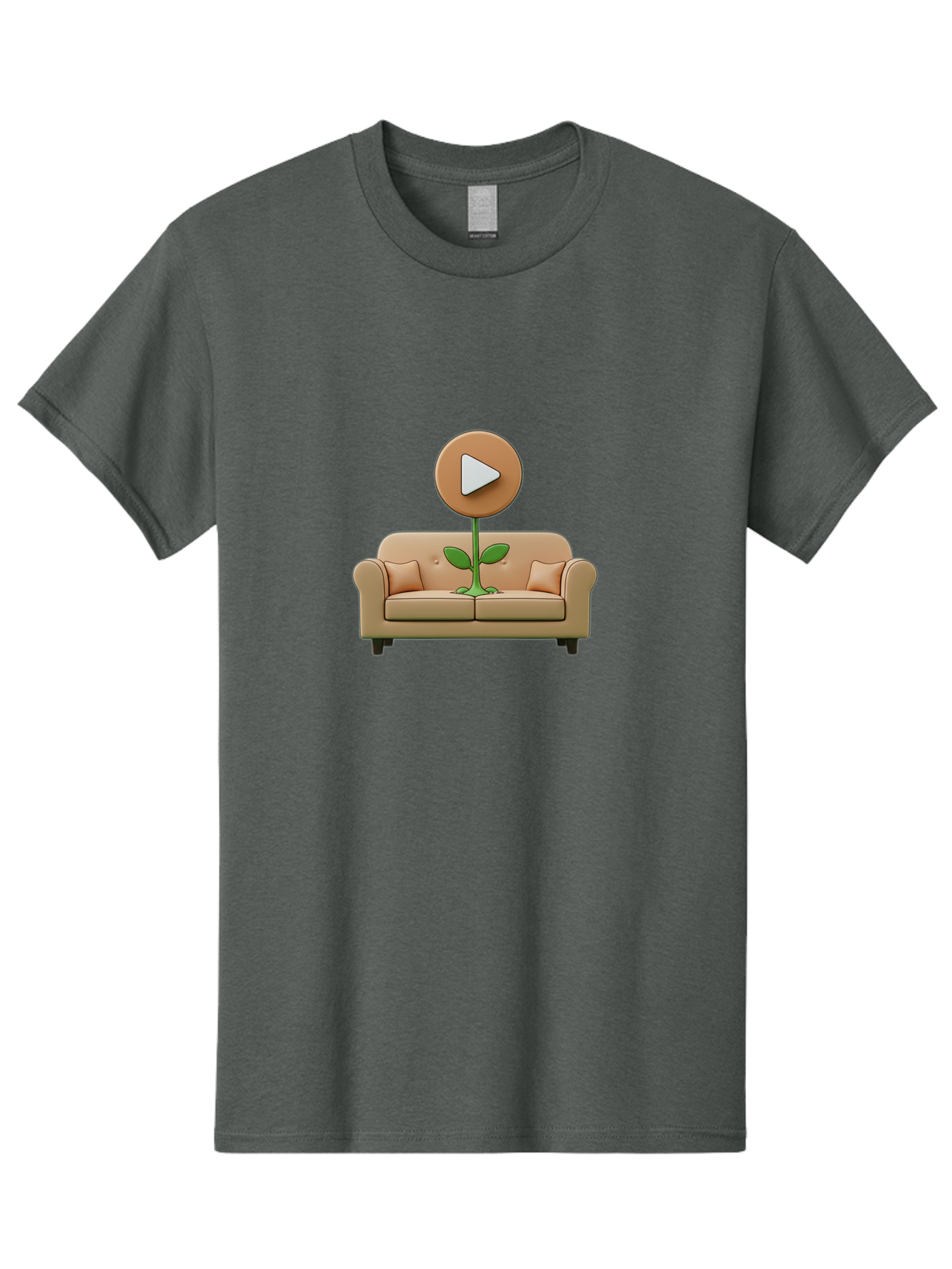Play-Button-Sprout Men'S Graphic Tee, 100% Cotton, Comfortable Casual Summer Wear, Machine Washable, Play Button, Video Play Icon, Growing Plant, Tan Couch, Cartoon Illustration, Creative Concept, Digital Media, Online Video Bac330