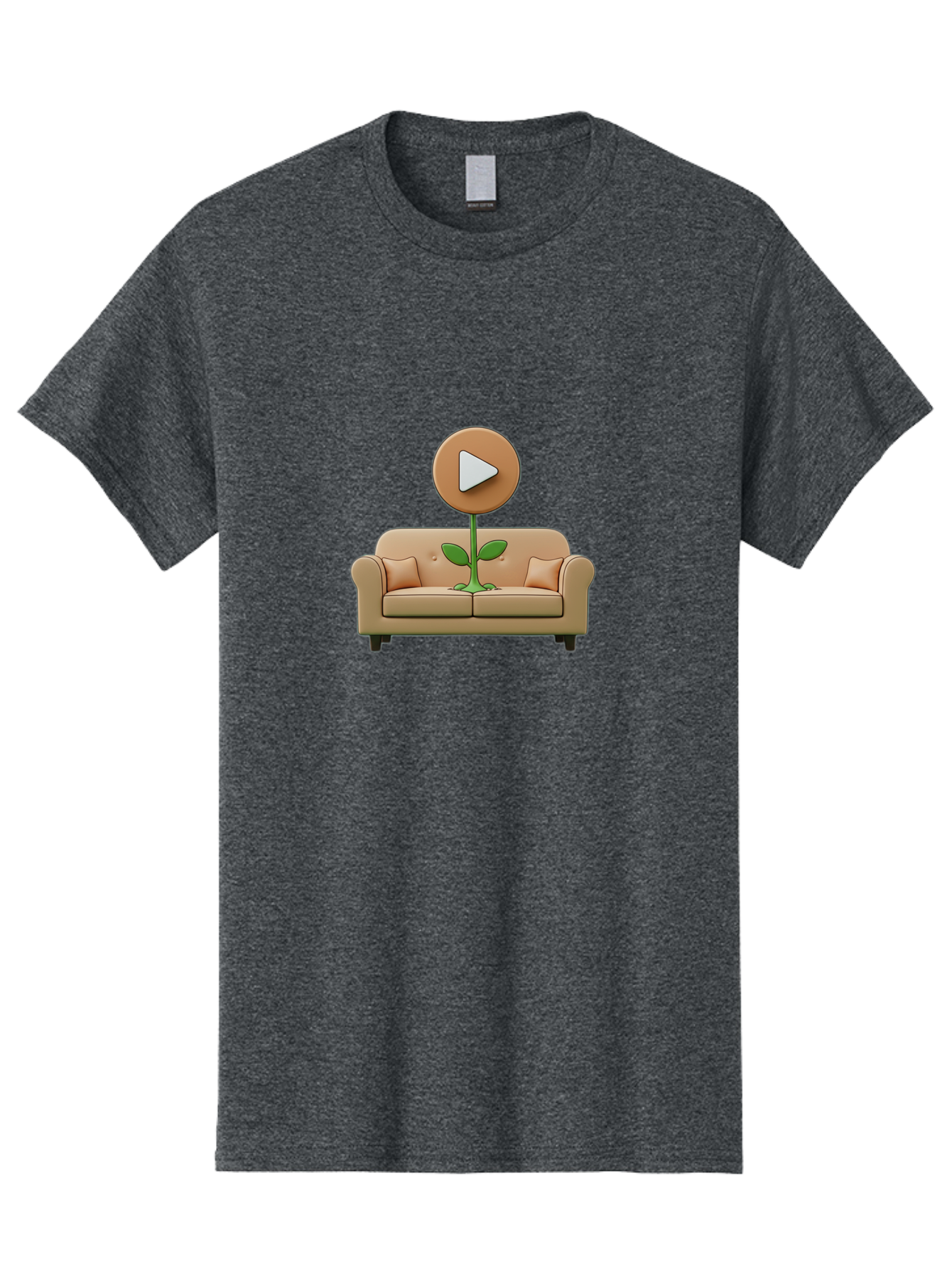 Play-Button-Sprout Men'S Graphic Tee, 100% Cotton, Comfortable Casual Summer Wear, Machine Washable, Play Button, Video Play Icon, Growing Plant, Tan Couch, Cartoon Illustration, Creative Concept, Digital Media, Online Video Bac330