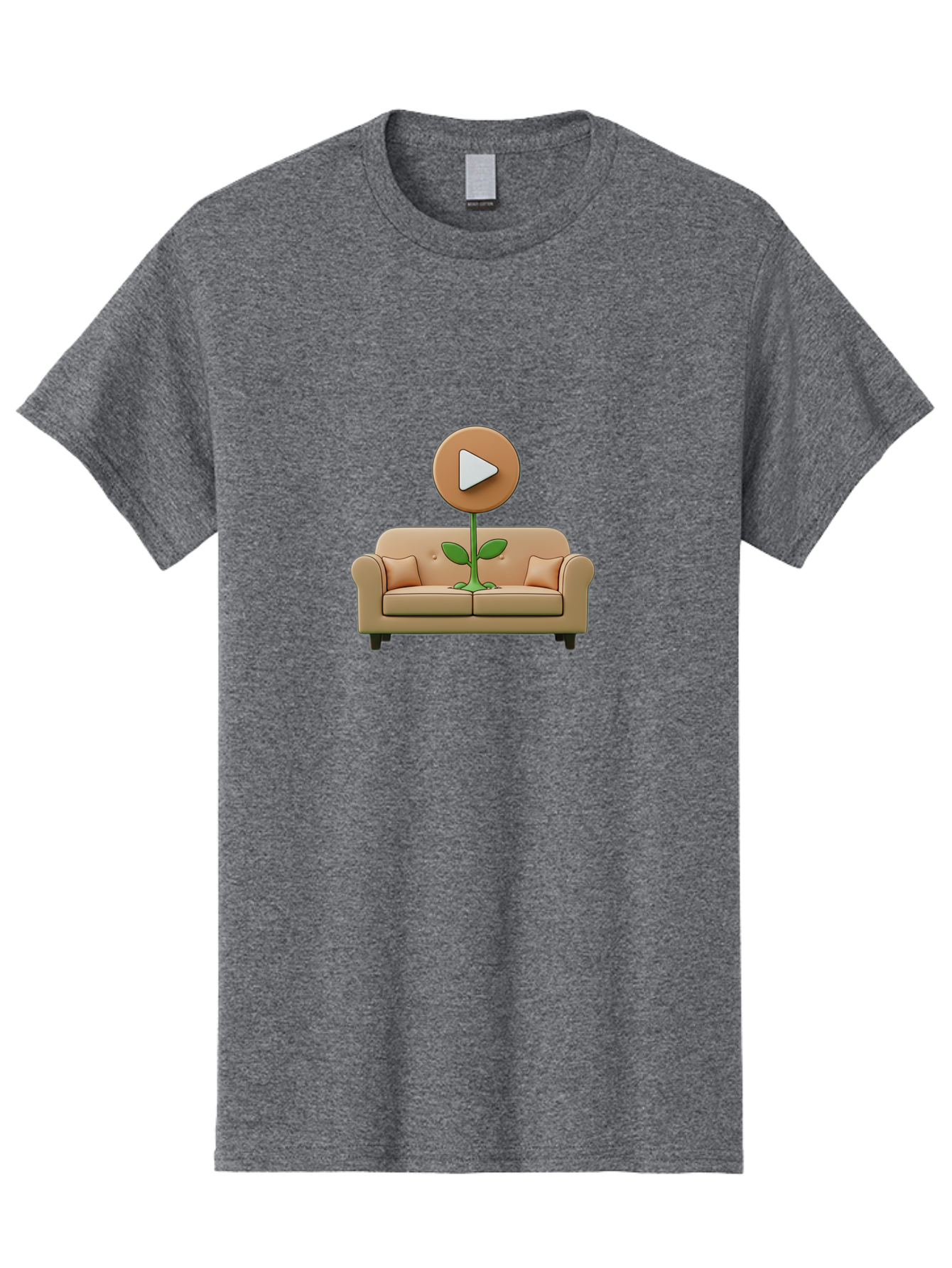 Play-Button-Sprout Men'S Graphic Tee, 100% Cotton, Comfortable Casual Summer Wear, Machine Washable, Play Button, Video Play Icon, Growing Plant, Tan Couch, Cartoon Illustration, Creative Concept, Digital Media, Online Video Bac330