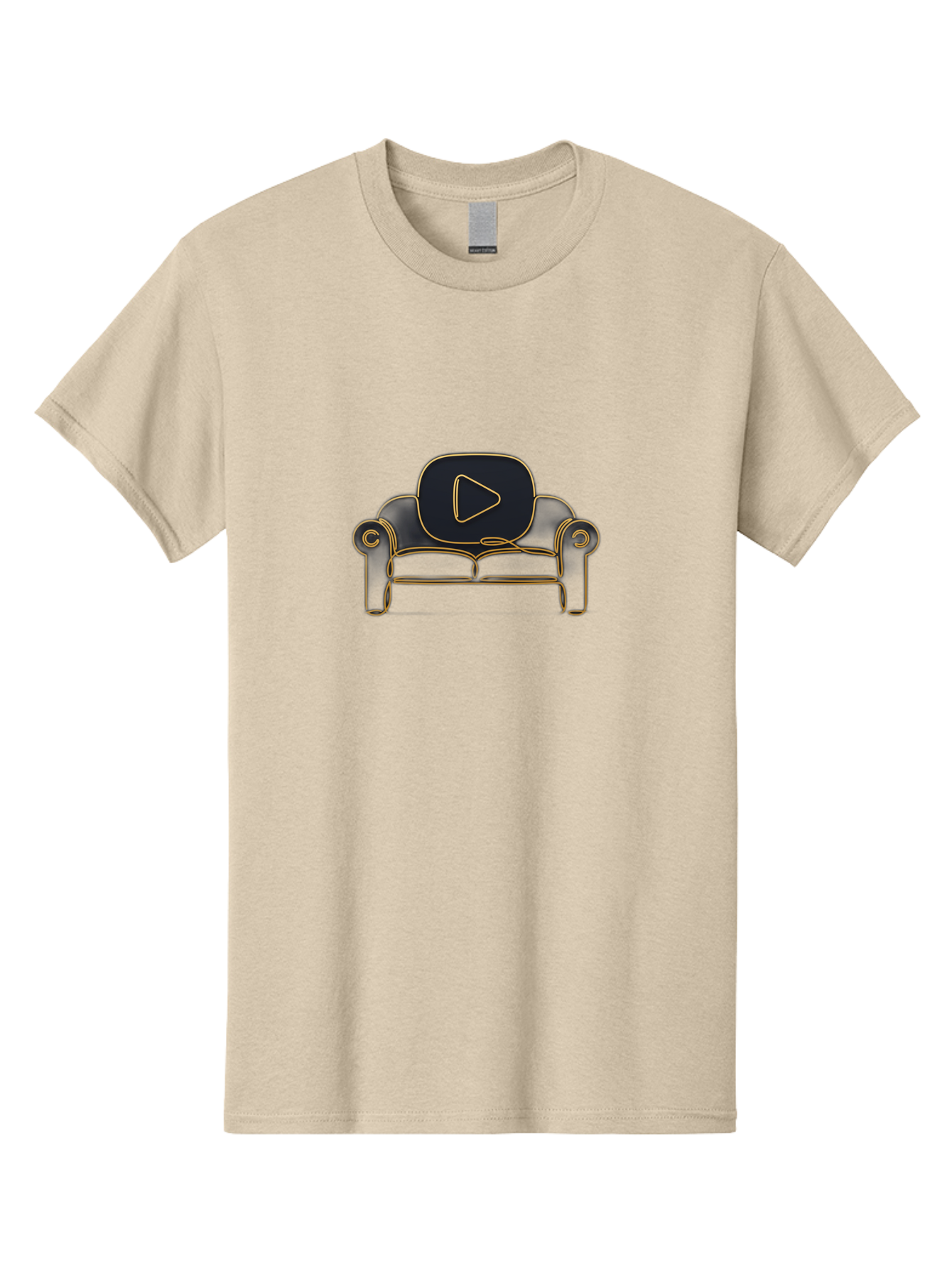 Play-Button Men'S Graphic Tee, 100% Cotton, Comfortable Casual Summer Wear, Machine Washable, Play Button On Couch, Youtube Logo, Sofa, Furniture, Outline Illustration, Modern Design, Luxury Living Room, Entertainment Bac331