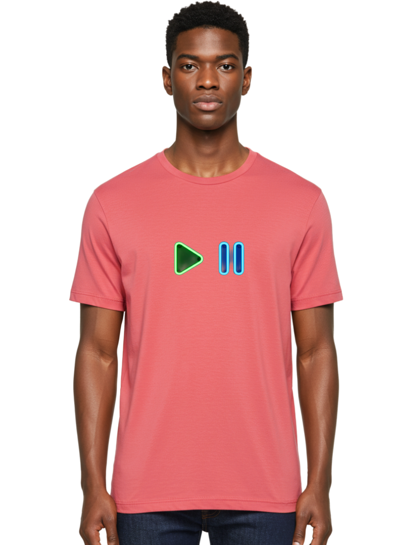 Play-Pause-Buttons Men'S Graphic Tee, 100% Cotton, Comfortable Casual Summer Wear, Machine Washable, Media Controls, Play Button, Pause Button, Video Player, Music Controls, Interface Elements, User Interface Bac333
