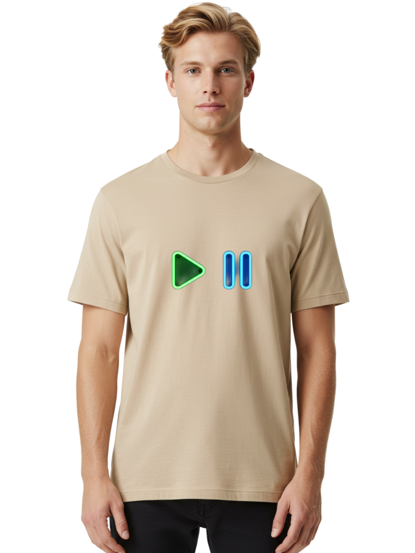Play-Pause-Buttons Men'S Graphic Tee, 100% Cotton, Comfortable Casual Summer Wear, Machine Washable, Media Controls, Play Button, Pause Button, Video Player, Music Controls, Interface Elements, User Interface Bac333