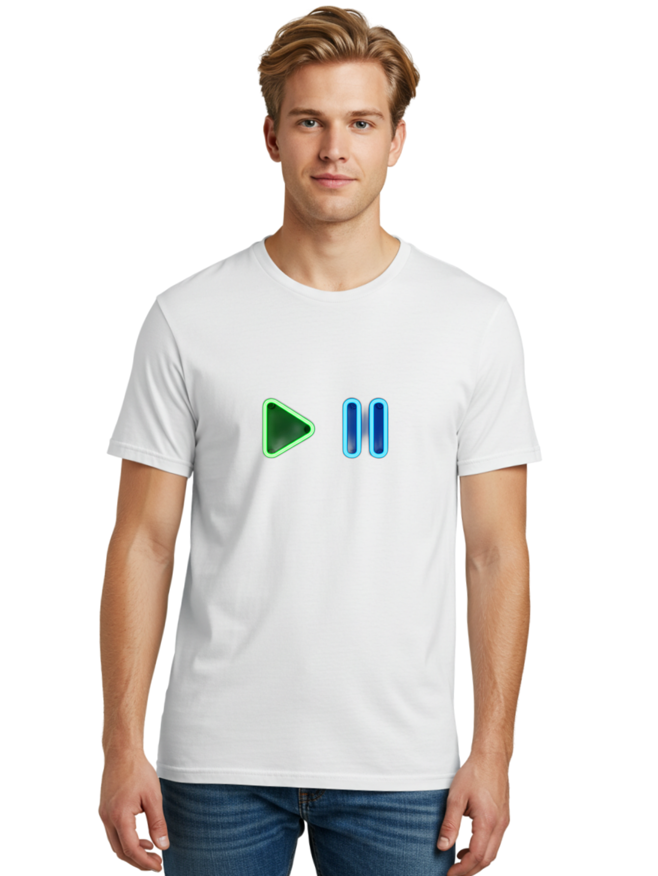 Play-Pause-Buttons Men'S Graphic Tee, 100% Cotton, Comfortable Casual Summer Wear, Machine Washable, Media Controls, Play Button, Pause Button, Video Player, Music Controls, Interface Elements, User Interface Bac333
