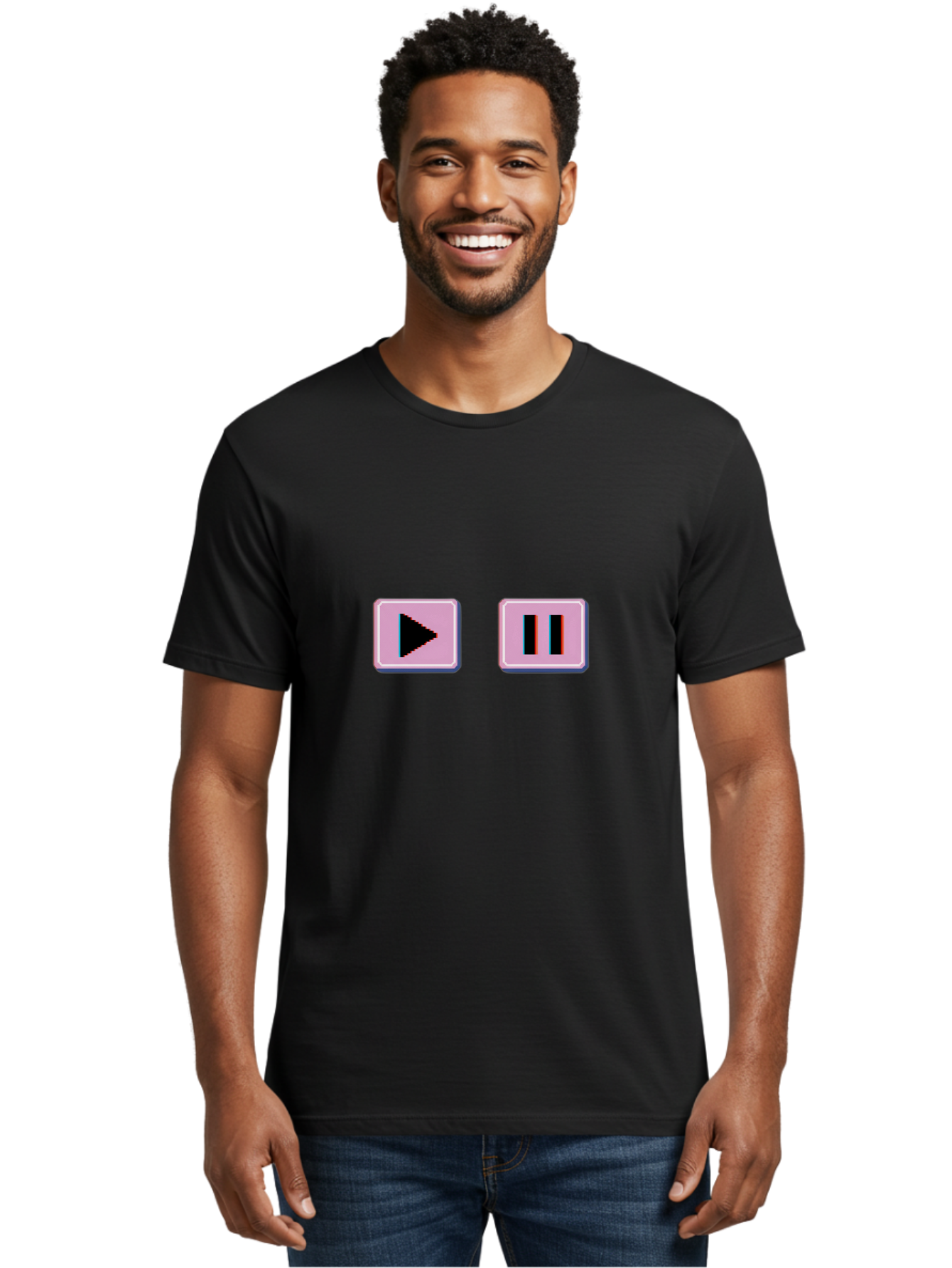 Play-Pause Men'S Graphic Tee, 100% Cotton, Comfortable Casual Summer Wear, Machine Washable, Play Button, Pause Button, Media Controls, Video Player, Music Controls, User Interface, Ui Elements, Digital Graphics Bac335