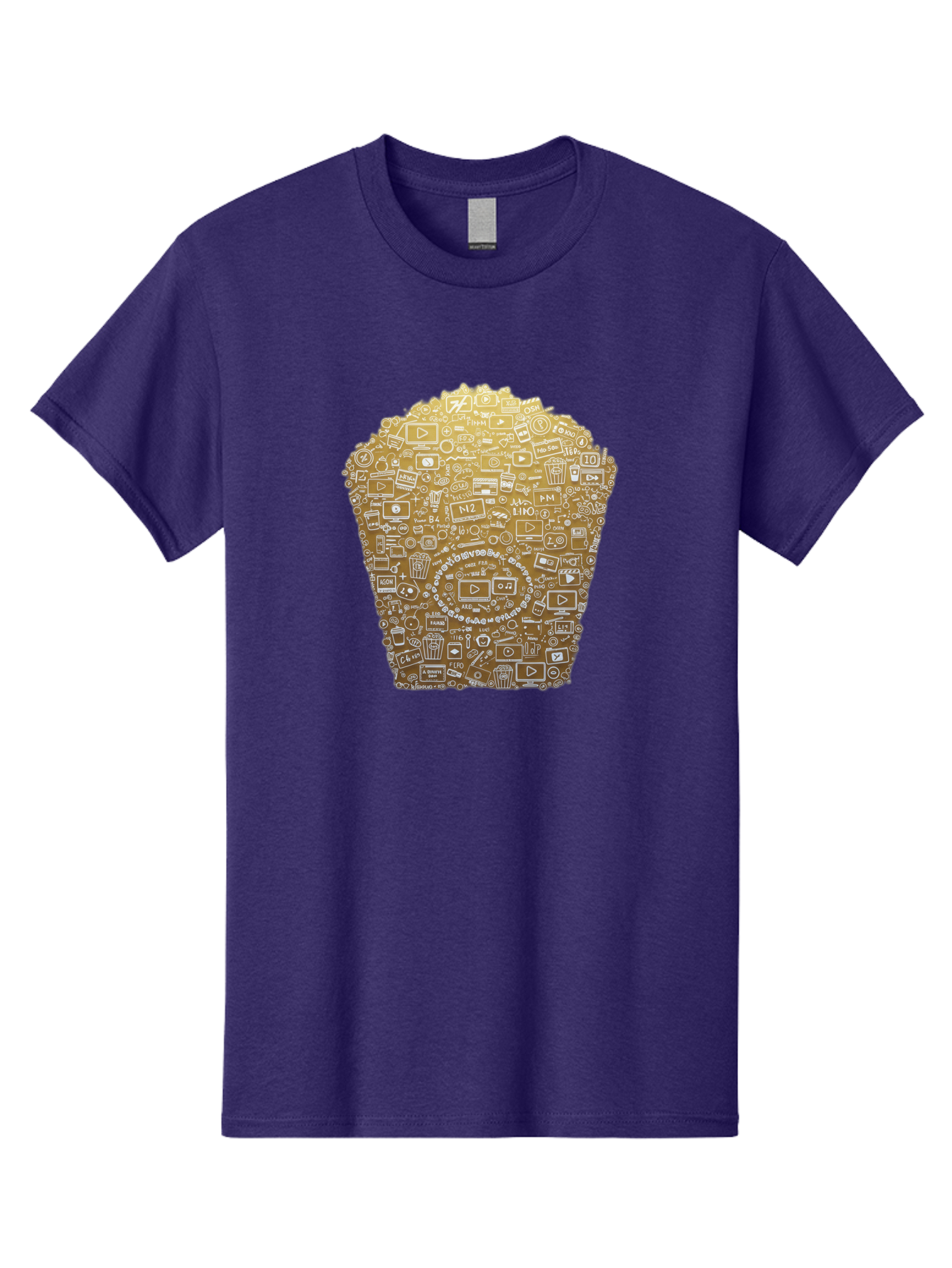 Popcorn Men'S Graphic Tee, 100% Cotton, Comfortable Casual Summer Wear, Machine Washable, Popcorn Bucket, Play Button, Video Icons, Social Media Symbols, Digital Media, Online Content, Entertainment, Multimedia Icons, Film Strip, Video Player, Bac339