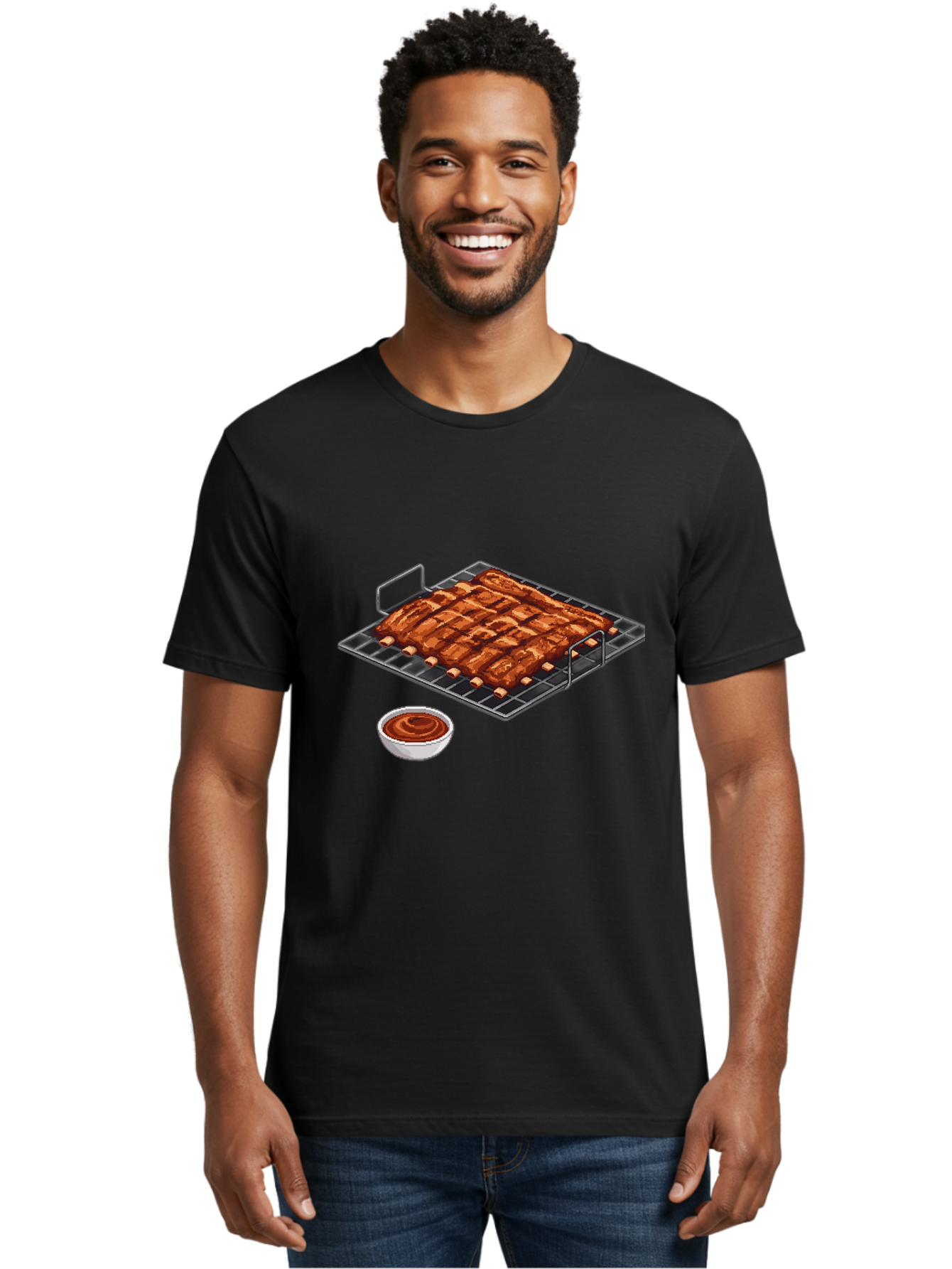 Pork-Ribs-On-Grill Men'S Graphic Tee, 100% Cotton, Comfortable Casual Summer Wear, Machine Washable, Barbecue Ribs, Grilled Pork, Barbecue Sauce, Bbq Ribs, Meat On The Grill, Delicious Food, Barbecue Style, Grilled Meat Bac340