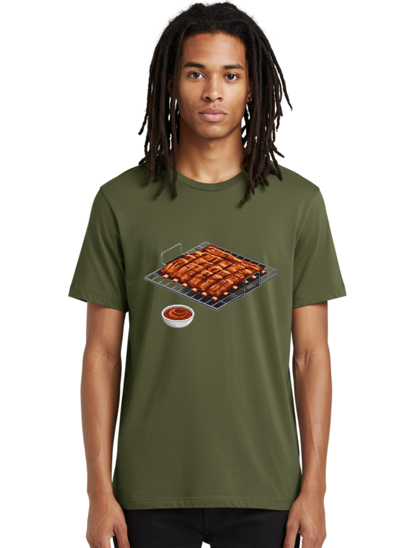 Pork-Ribs-On-Grill Men'S Graphic Tee, 100% Cotton, Comfortable Casual Summer Wear, Machine Washable, Barbecue Ribs, Grilled Pork, Barbecue Sauce, Bbq Ribs, Meat On The Grill, Delicious Food, Barbecue Style, Grilled Meat Bac340