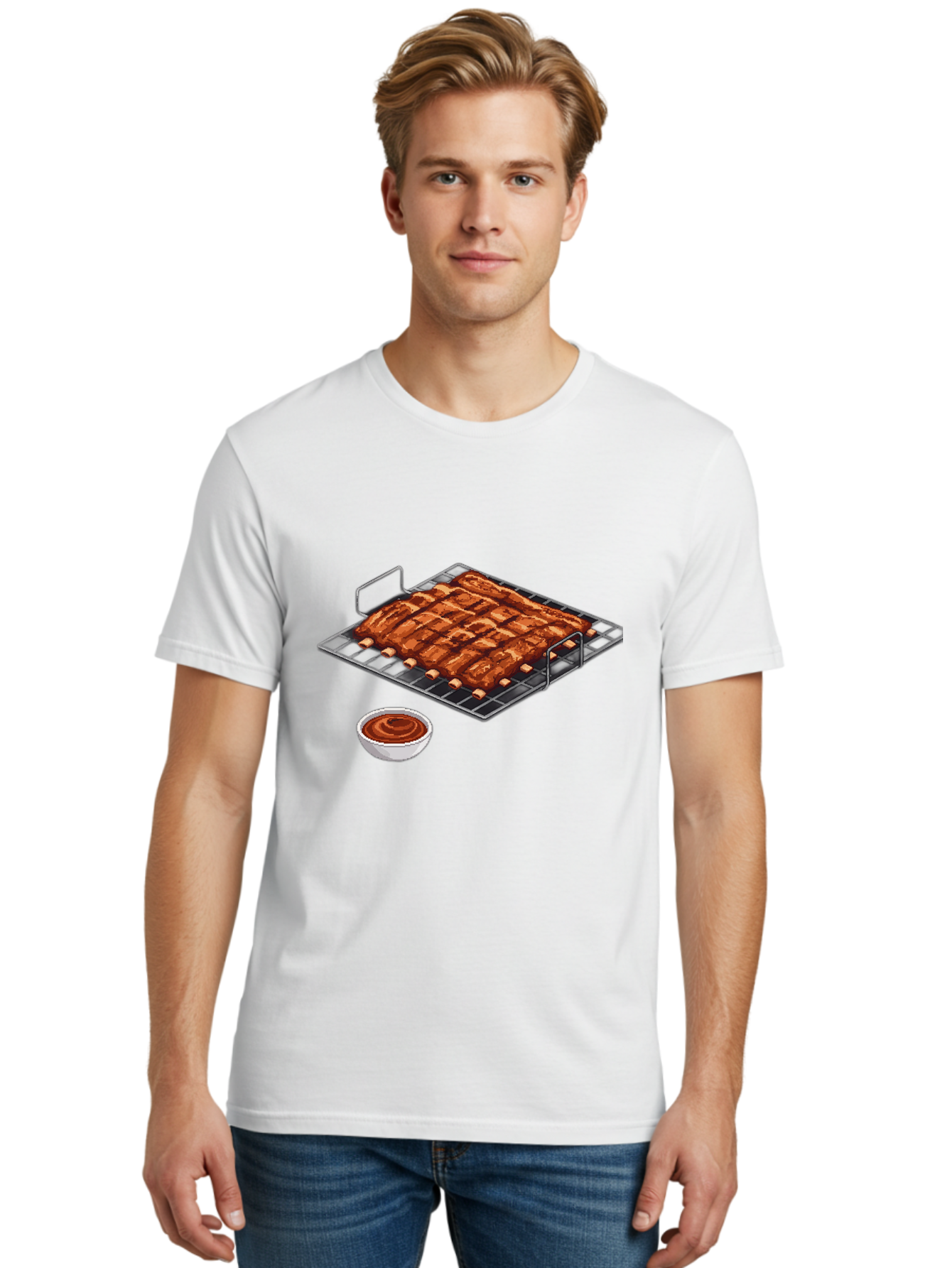 Pork-Ribs-On-Grill Men'S Graphic Tee, 100% Cotton, Comfortable Casual Summer Wear, Machine Washable, Barbecue Ribs, Grilled Pork, Barbecue Sauce, Bbq Ribs, Meat On The Grill, Delicious Food, Barbecue Style, Grilled Meat Bac340