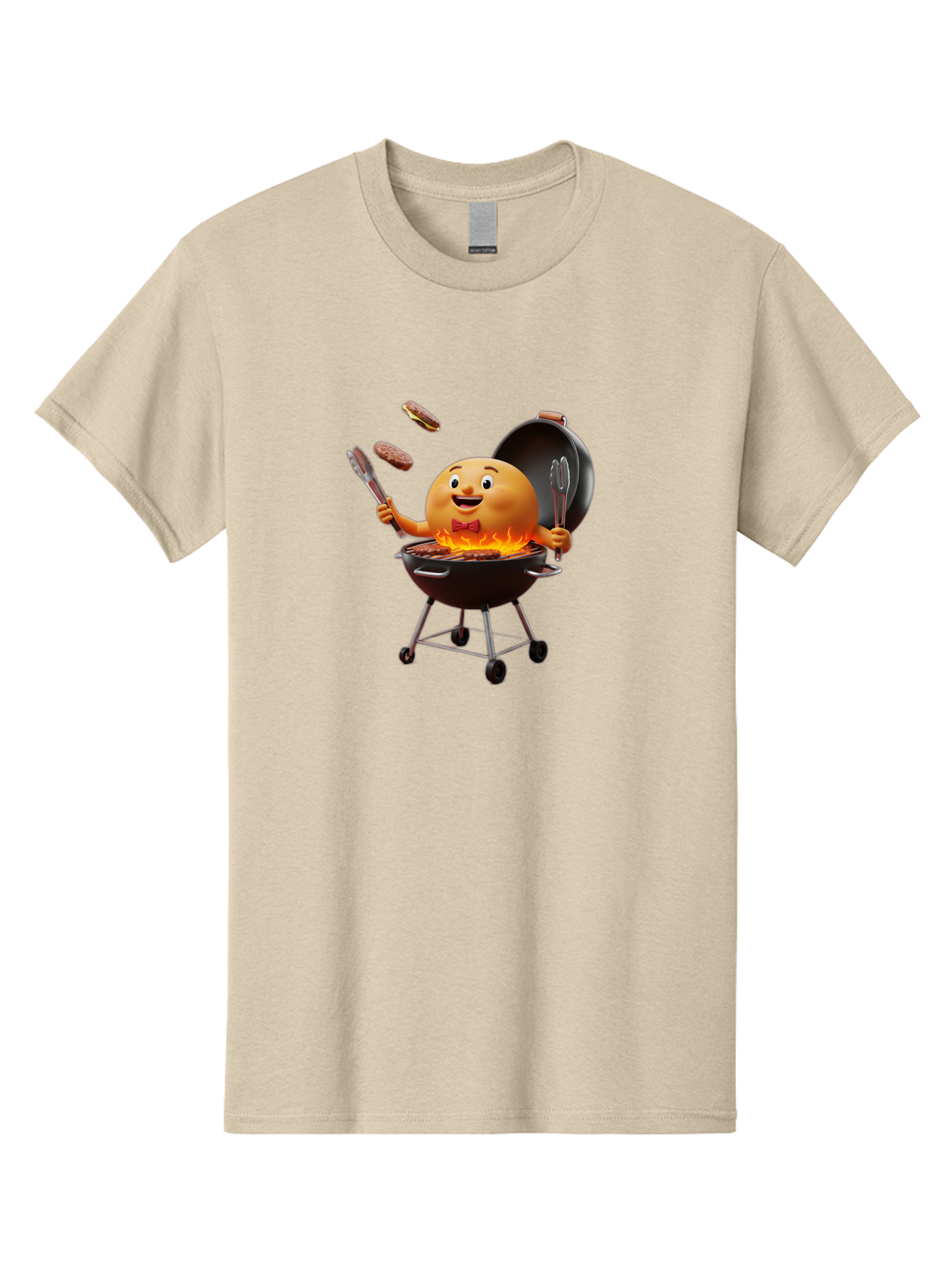 Pringles-Can-Grilling Men'S Graphic Tee, 100% Cotton, Comfortable Casual Summer Wear, Machine Washable, Cartoon Egg Grilling Burgers, Barbecue Scene, Happy Egg Character, Grilling Utensils, Tongs And Spatula, Cooking On Grill, Bac342
