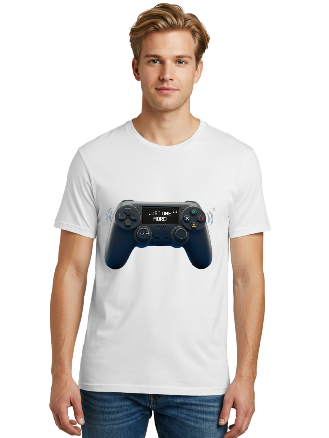 Ps4-Controller Men'S Graphic Tee, 100% Cotton, Comfortable Casual Summer Wear, Machine Washable, Game Controller, Gaming, Video Games, Ps4 Controller, Joystick, Gamepad, Gaming Addiction, Gaming Habit, Just One More, Sleep Deprivation, Bac343