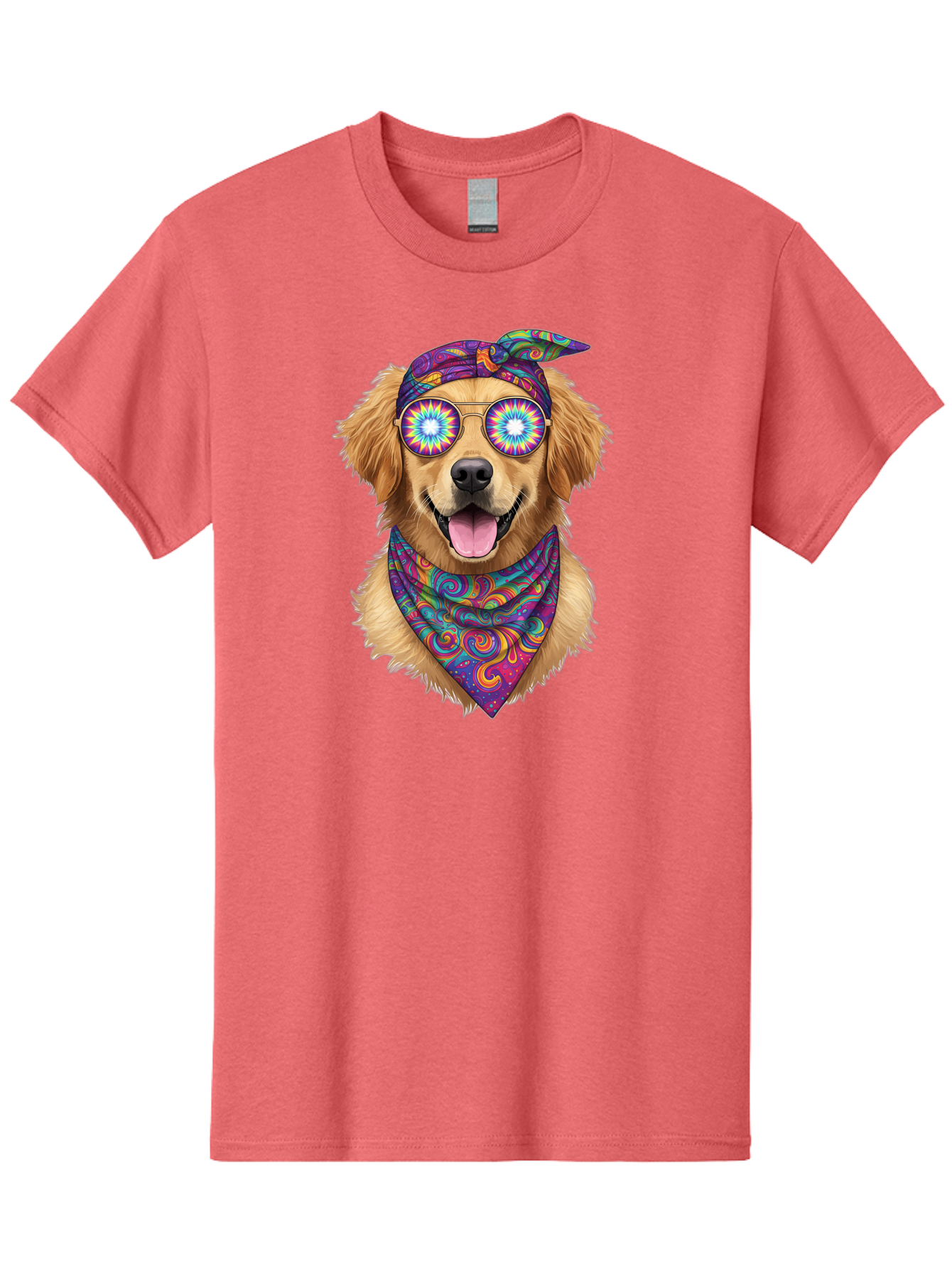 Psychedelic-Dog Men'S Graphic Tee, 100% Cotton, Comfortable Casual Summer Wear, Machine Washable, Happy Dog, Psychedelic Sunglasses, Colorful Bandana, Hippie Style, Fun Pet, Happy Animal, Playful Pup, Groovy Vibe, Funky Glasses, Bac344