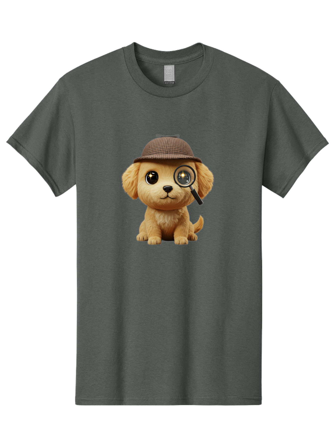 Puppy-Detective Men'S Graphic Tee, 100% Cotton, Comfortable Casual Summer Wear, Machine Washable, Puppy Wearing A Deerstalker Cap, Magnifying Glass, Detective Theme, Cute Puppy, Investigation, Mystery Solving, Dog Character, Cartoon Style Bac346