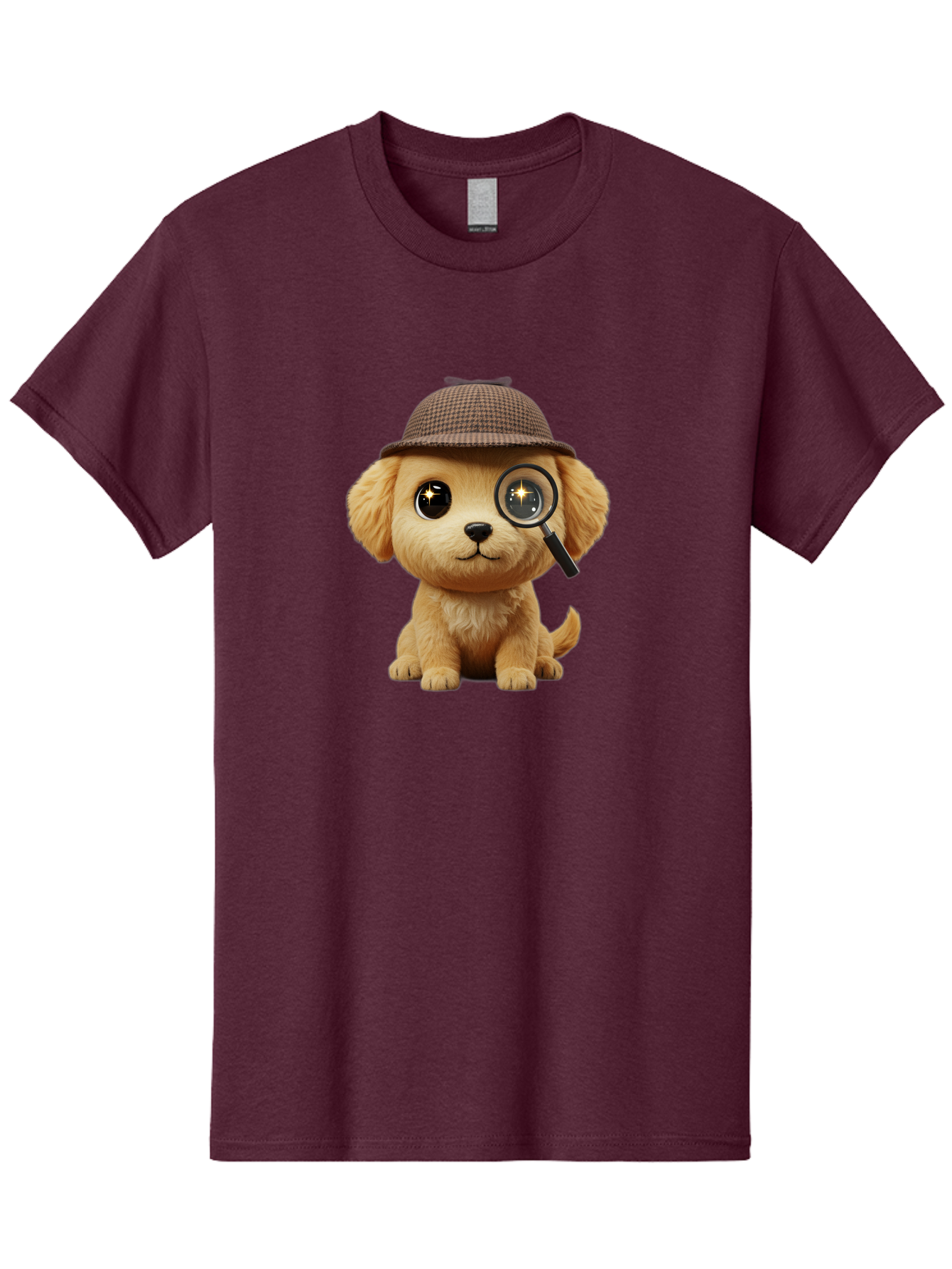 Puppy-Detective Men'S Graphic Tee, 100% Cotton, Comfortable Casual Summer Wear, Machine Washable, Puppy Wearing A Deerstalker Cap, Magnifying Glass, Detective Theme, Cute Puppy, Investigation, Mystery Solving, Dog Character, Cartoon Style Bac346