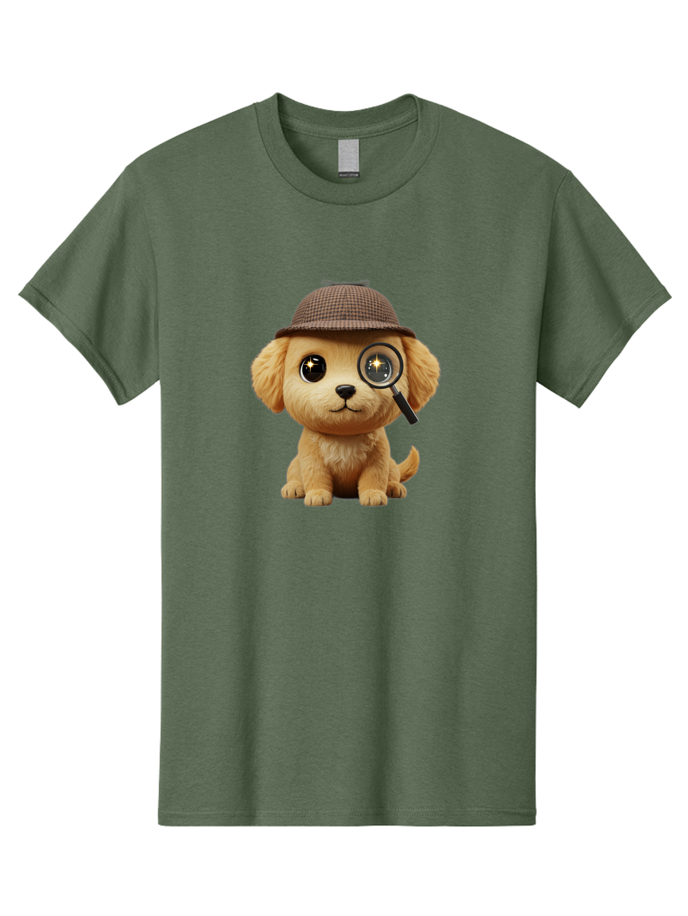 Puppy-Detective Men'S Graphic Tee, 100% Cotton, Comfortable Casual Summer Wear, Machine Washable, Puppy Wearing A Deerstalker Cap, Magnifying Glass, Detective Theme, Cute Puppy, Investigation, Mystery Solving, Dog Character, Cartoon Style Bac346