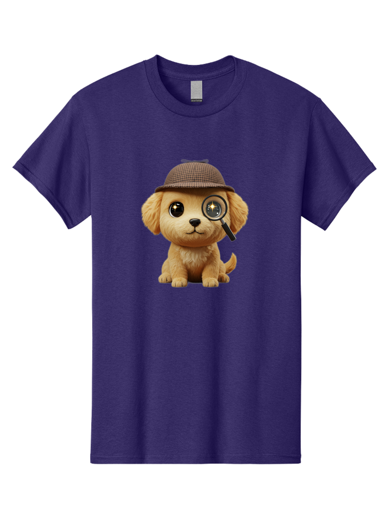 Puppy-Detective Men'S Graphic Tee, 100% Cotton, Comfortable Casual Summer Wear, Machine Washable, Puppy Wearing A Deerstalker Cap, Magnifying Glass, Detective Theme, Cute Puppy, Investigation, Mystery Solving, Dog Character, Cartoon Style Bac346