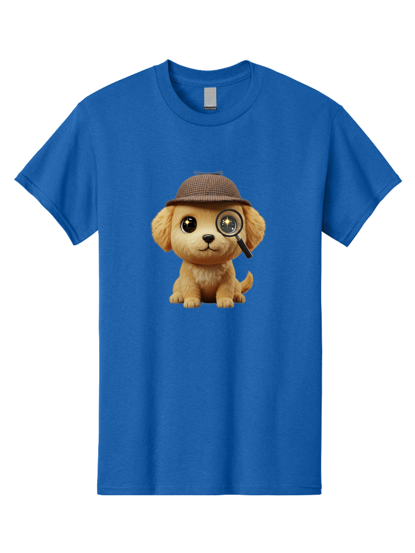 Puppy-Detective Men'S Graphic Tee, 100% Cotton, Comfortable Casual Summer Wear, Machine Washable, Puppy Wearing A Deerstalker Cap, Magnifying Glass, Detective Theme, Cute Puppy, Investigation, Mystery Solving, Dog Character, Cartoon Style Bac346