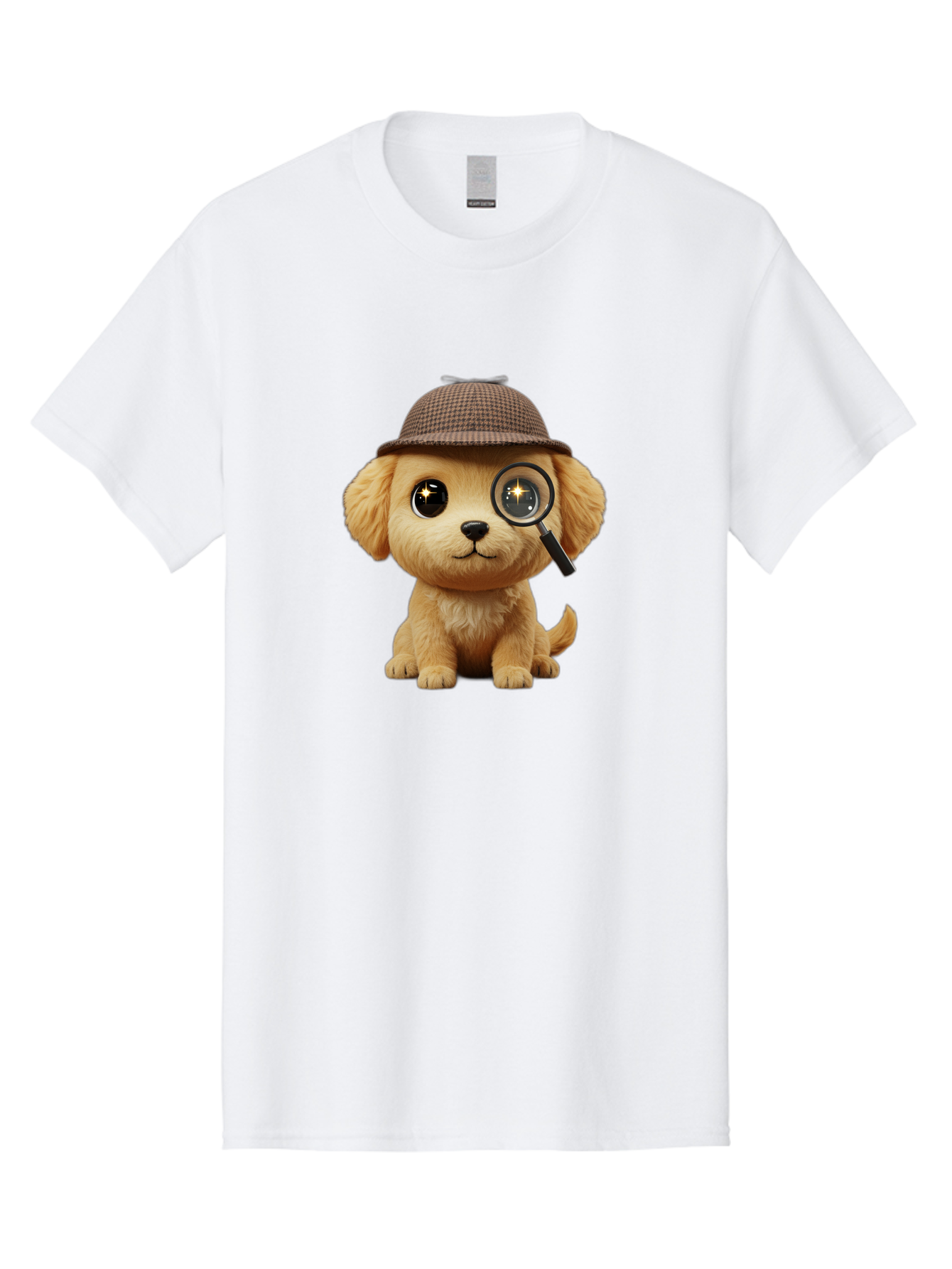 Puppy-Detective Men'S Graphic Tee, 100% Cotton, Comfortable Casual Summer Wear, Machine Washable, Puppy Wearing A Deerstalker Cap, Magnifying Glass, Detective Theme, Cute Puppy, Investigation, Mystery Solving, Dog Character, Cartoon Style Bac346