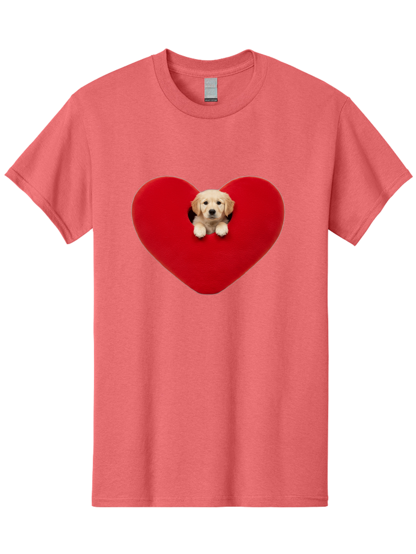 Puppy-In-Heart Men'S Graphic Tee, 100% Cotton, Comfortable Casual Summer Wear, Machine Washable, Adorable Puppy, Golden Retriever, Cute Dog, Heart Shape, Love Symbol, Heartwarming Scene, Playful Pup, Furry Friend, Heart Cutout Bac348