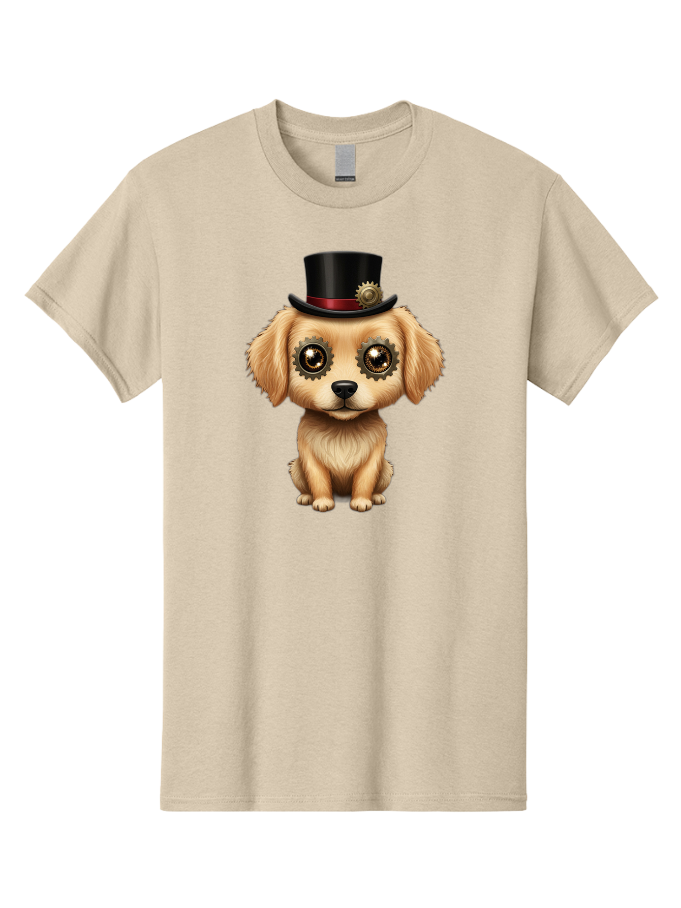 Puppy-In-Top-Hat Men'S Graphic Tee, 100% Cotton, Comfortable Casual Summer Wear, Machine Washable, Steampunk Dog, Puppy With Hat, Gear Eyes, Vintage Style, Unique Accessories, Fantasy Animal, Imaginative Design, Steampunk Art, Bac350