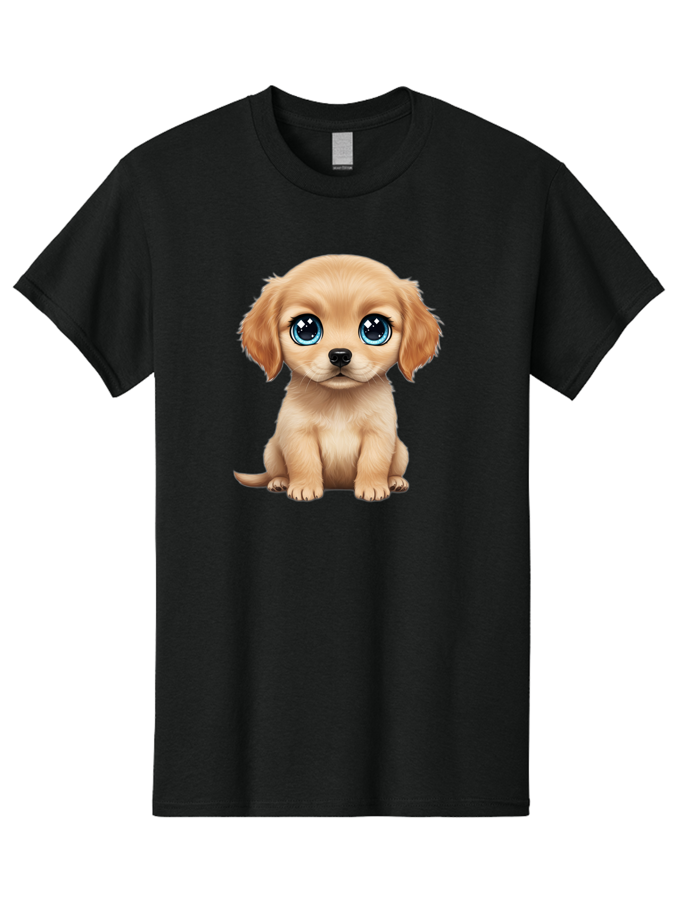 Puppy Men'S Graphic Tee, 100% Cotton, Comfortable Casual Summer Wear, Machine Washable, Adorable Puppy, Cute Dog, Blue Eyes, Fluffy Fur, Sweet Expression, Endearing Animal, Furry Friend, Digital Art, Cartoon Character, Playful, Charming Bac353