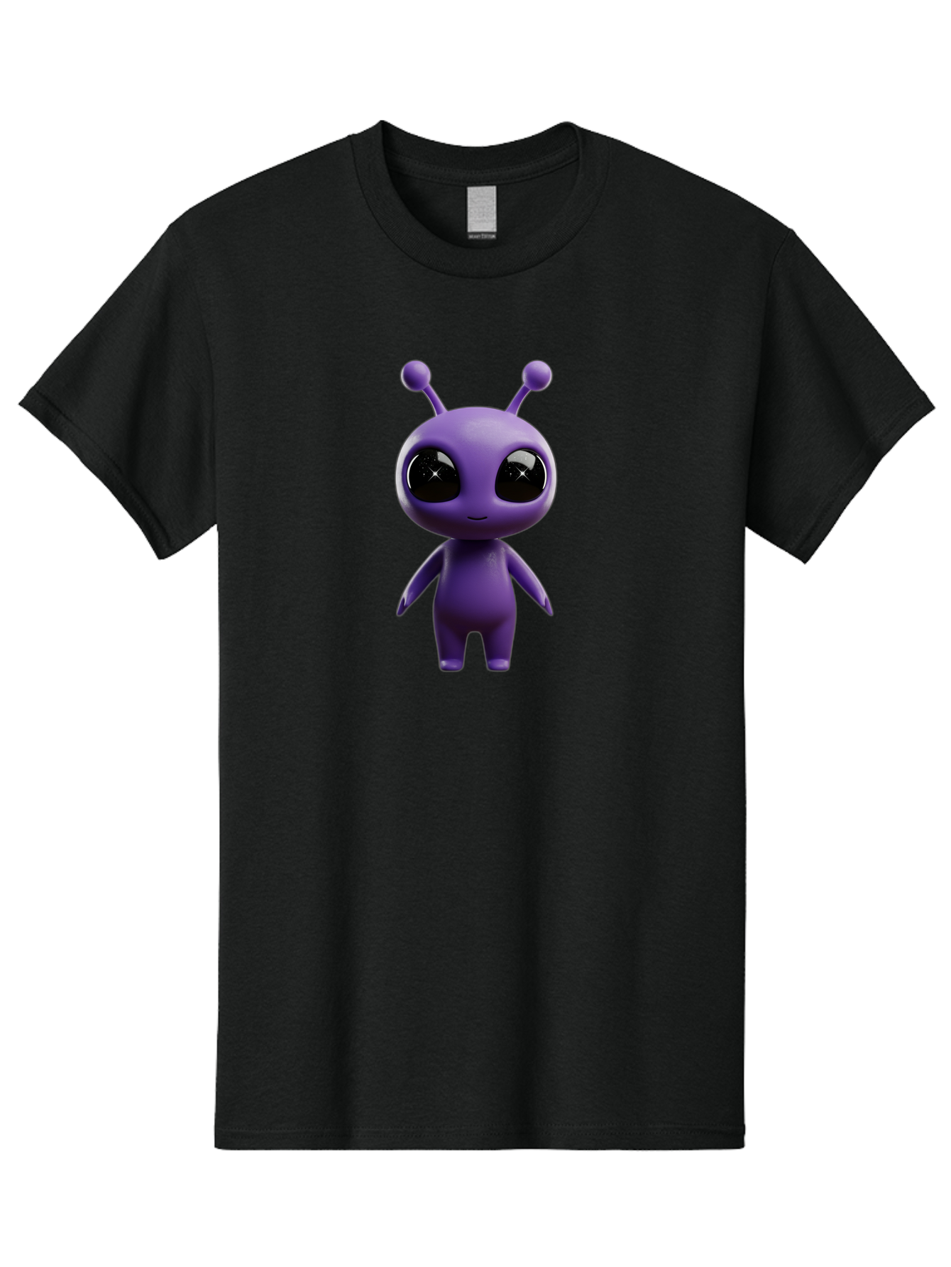 Purple-Alien-Character Men'S Graphic Tee, 100% Cotton, Comfortable Casual Summer Wear, Machine Washable, Cartoon Alien, Purple Creature, Large Eyes, Antennae, Simple Design, 3D Rendering, Kawaii Character, Digital Art, Fun Graphic, Bac354