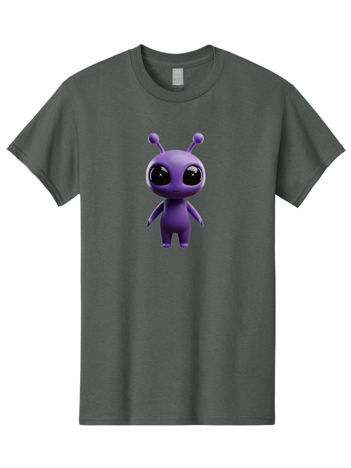 Purple-Alien-Character Men'S Graphic Tee, 100% Cotton, Comfortable Casual Summer Wear, Machine Washable, Cartoon Alien, Purple Creature, Large Eyes, Antennae, Simple Design, 3D Rendering, Kawaii Character, Digital Art, Fun Graphic, Bac354