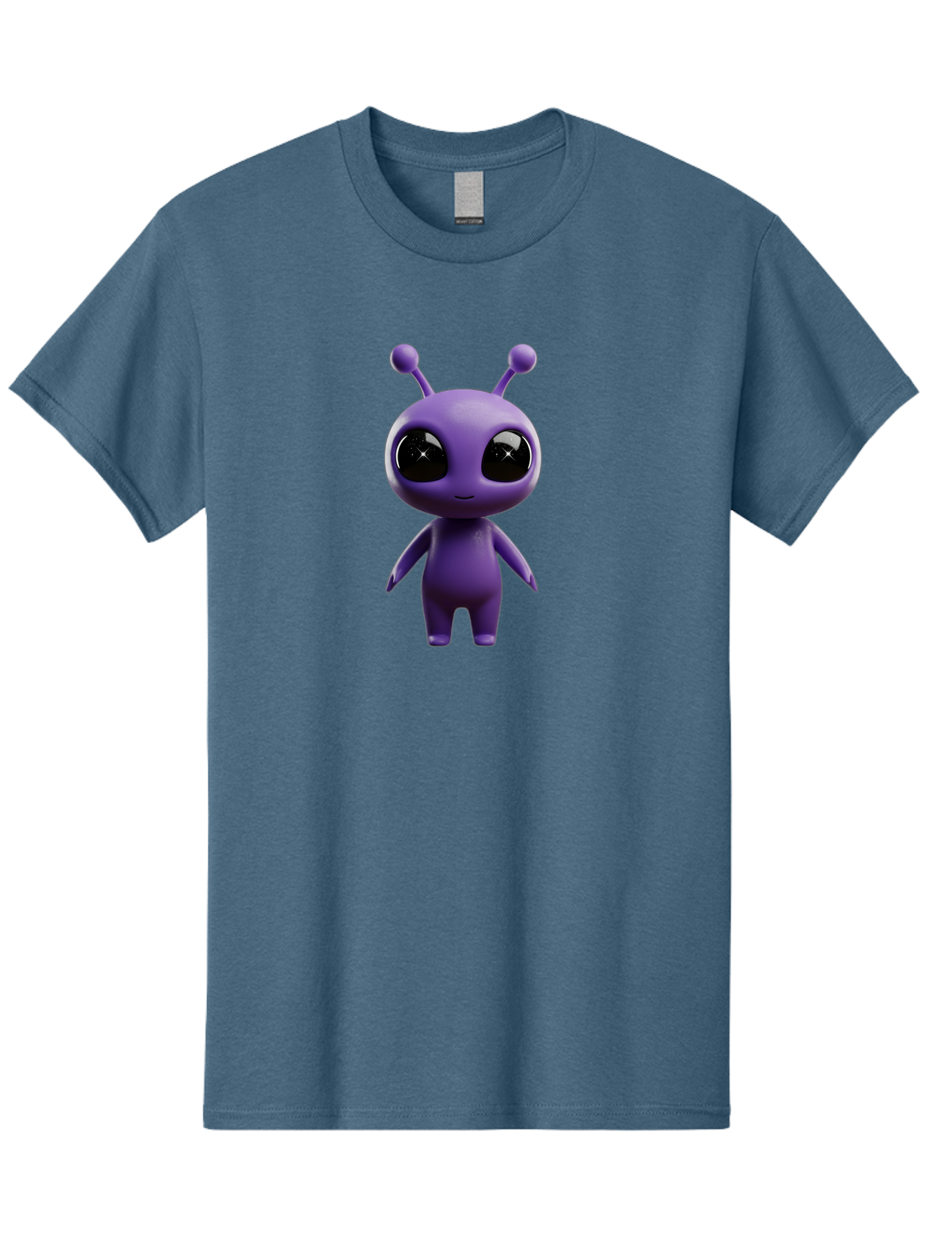 Purple-Alien-Character Men'S Graphic Tee, 100% Cotton, Comfortable Casual Summer Wear, Machine Washable, Cartoon Alien, Purple Creature, Large Eyes, Antennae, Simple Design, 3D Rendering, Kawaii Character, Digital Art, Fun Graphic, Bac354