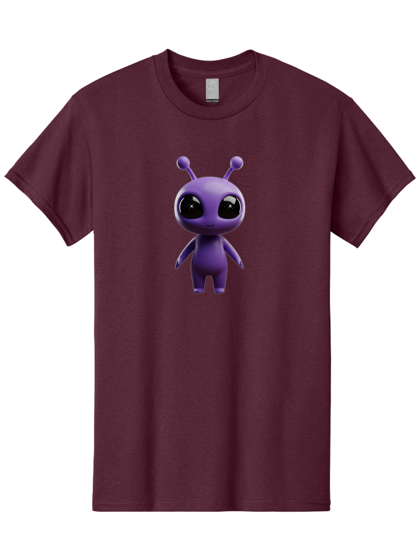 Purple-Alien-Character Men'S Graphic Tee, 100% Cotton, Comfortable Casual Summer Wear, Machine Washable, Cartoon Alien, Purple Creature, Large Eyes, Antennae, Simple Design, 3D Rendering, Kawaii Character, Digital Art, Fun Graphic, Bac354