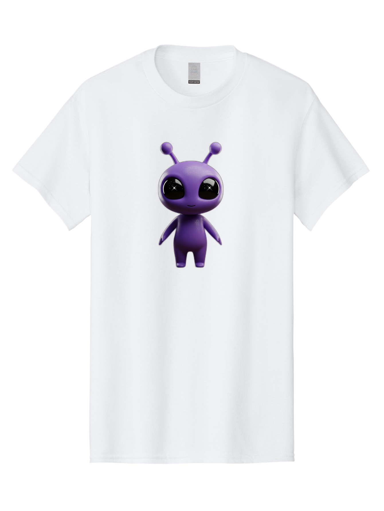 Purple-Alien-Character Men'S Graphic Tee, 100% Cotton, Comfortable Casual Summer Wear, Machine Washable, Cartoon Alien, Purple Creature, Large Eyes, Antennae, Simple Design, 3D Rendering, Kawaii Character, Digital Art, Fun Graphic, Bac354