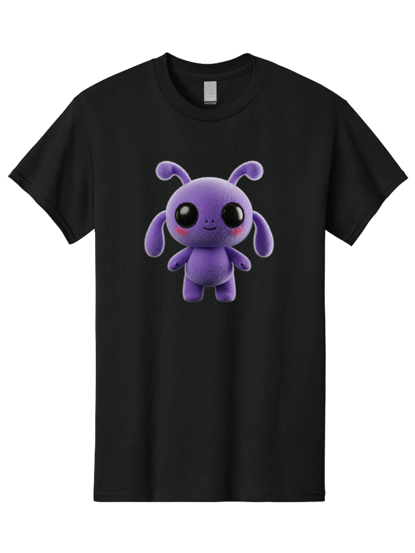 Purple-Alien Men'S Graphic Tee, 100% Cotton, Comfortable Casual Summer Wear, Machine Washable, Cute Alien Character, Soft Plush Toy, Purple Creature, Big Black Eyes, Smiling Face, Fluffy Texture, Whimsical Design, Adorable Illustration, Bac355