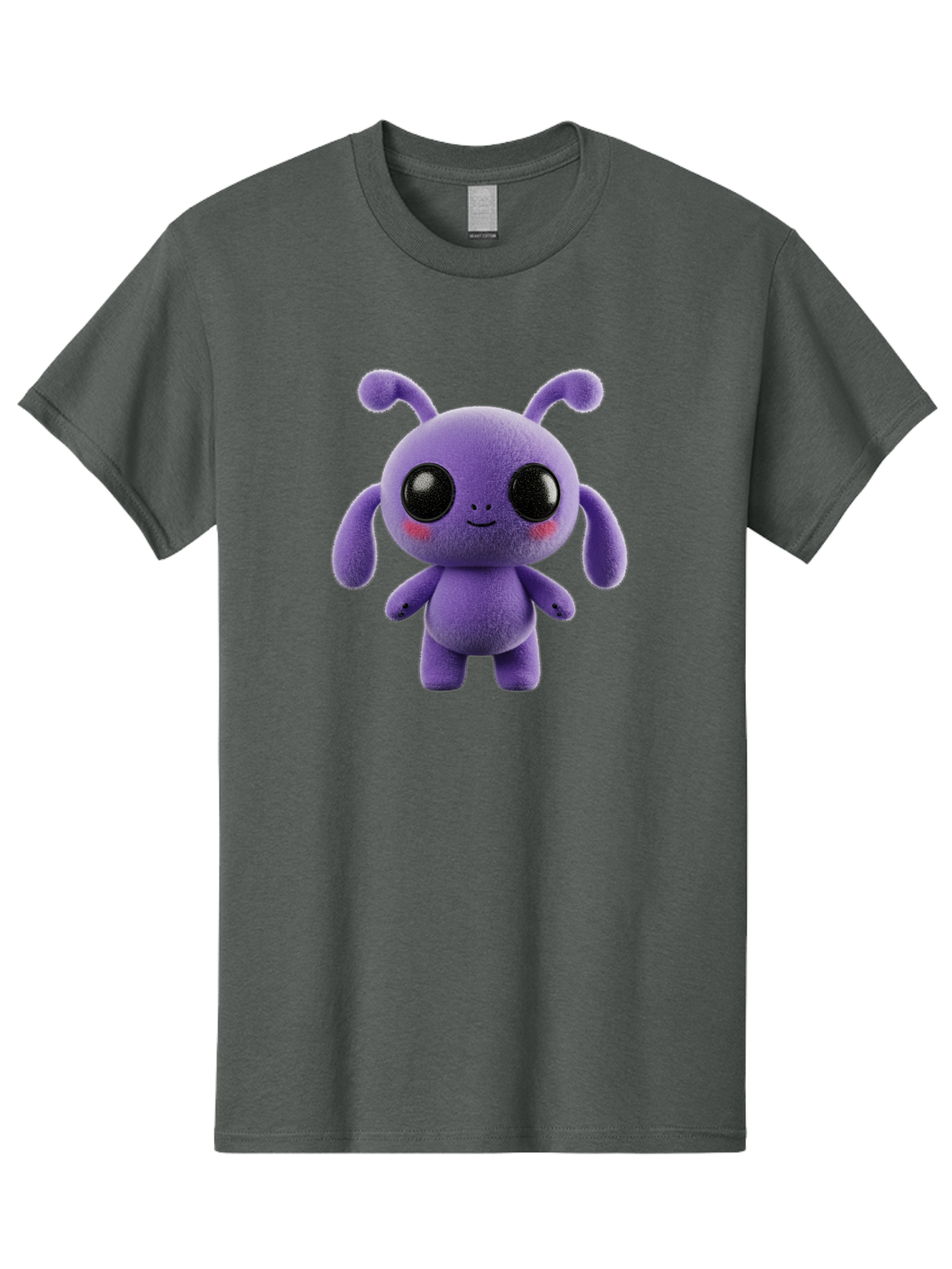 Purple-Alien Men'S Graphic Tee, 100% Cotton, Comfortable Casual Summer Wear, Machine Washable, Cute Alien Character, Soft Plush Toy, Purple Creature, Big Black Eyes, Smiling Face, Fluffy Texture, Whimsical Design, Adorable Illustration, Bac355