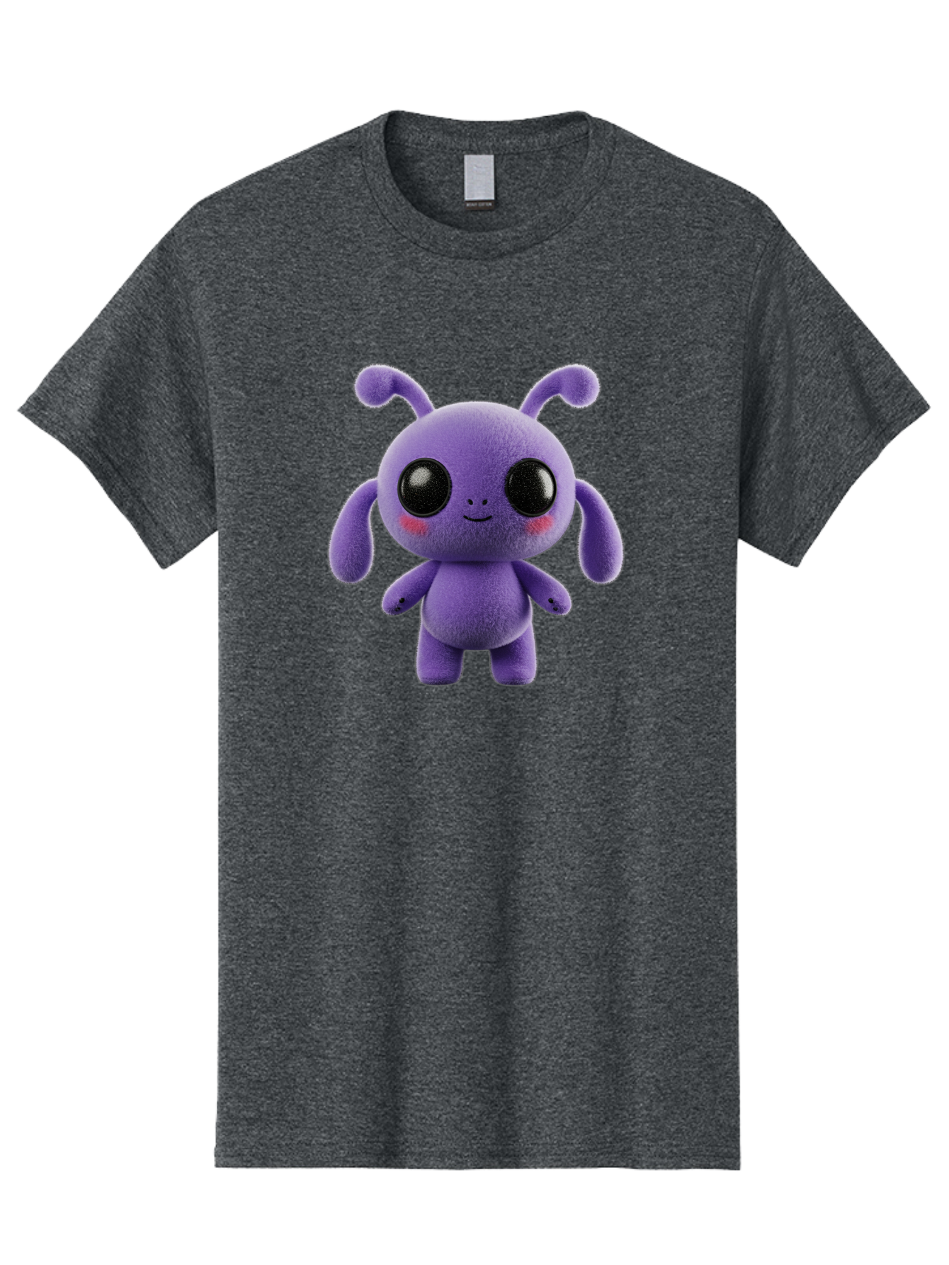 Purple-Alien Men'S Graphic Tee, 100% Cotton, Comfortable Casual Summer Wear, Machine Washable, Cute Alien Character, Soft Plush Toy, Purple Creature, Big Black Eyes, Smiling Face, Fluffy Texture, Whimsical Design, Adorable Illustration, Bac355