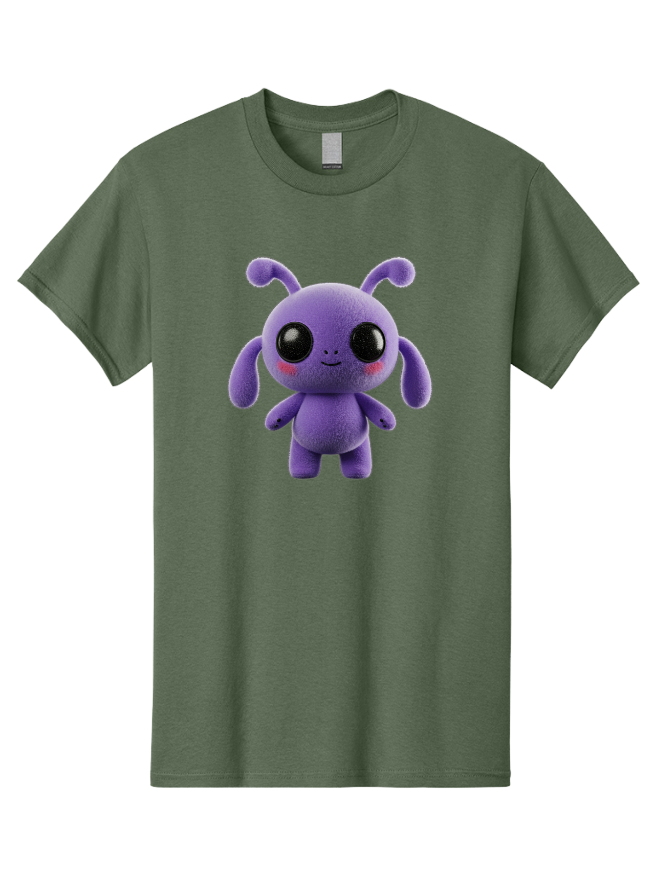 Purple-Alien Men'S Graphic Tee, 100% Cotton, Comfortable Casual Summer Wear, Machine Washable, Cute Alien Character, Soft Plush Toy, Purple Creature, Big Black Eyes, Smiling Face, Fluffy Texture, Whimsical Design, Adorable Illustration, Bac355