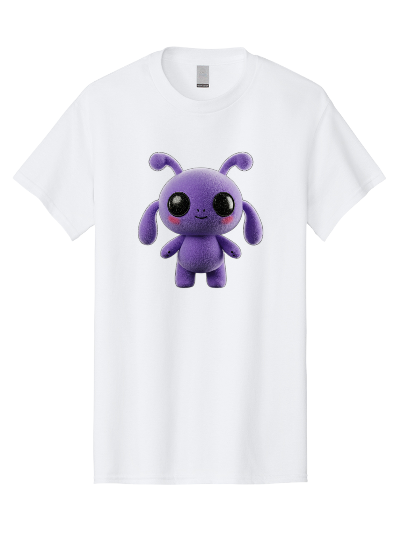 Purple-Alien Men'S Graphic Tee, 100% Cotton, Comfortable Casual Summer Wear, Machine Washable, Cute Alien Character, Soft Plush Toy, Purple Creature, Big Black Eyes, Smiling Face, Fluffy Texture, Whimsical Design, Adorable Illustration, Bac355