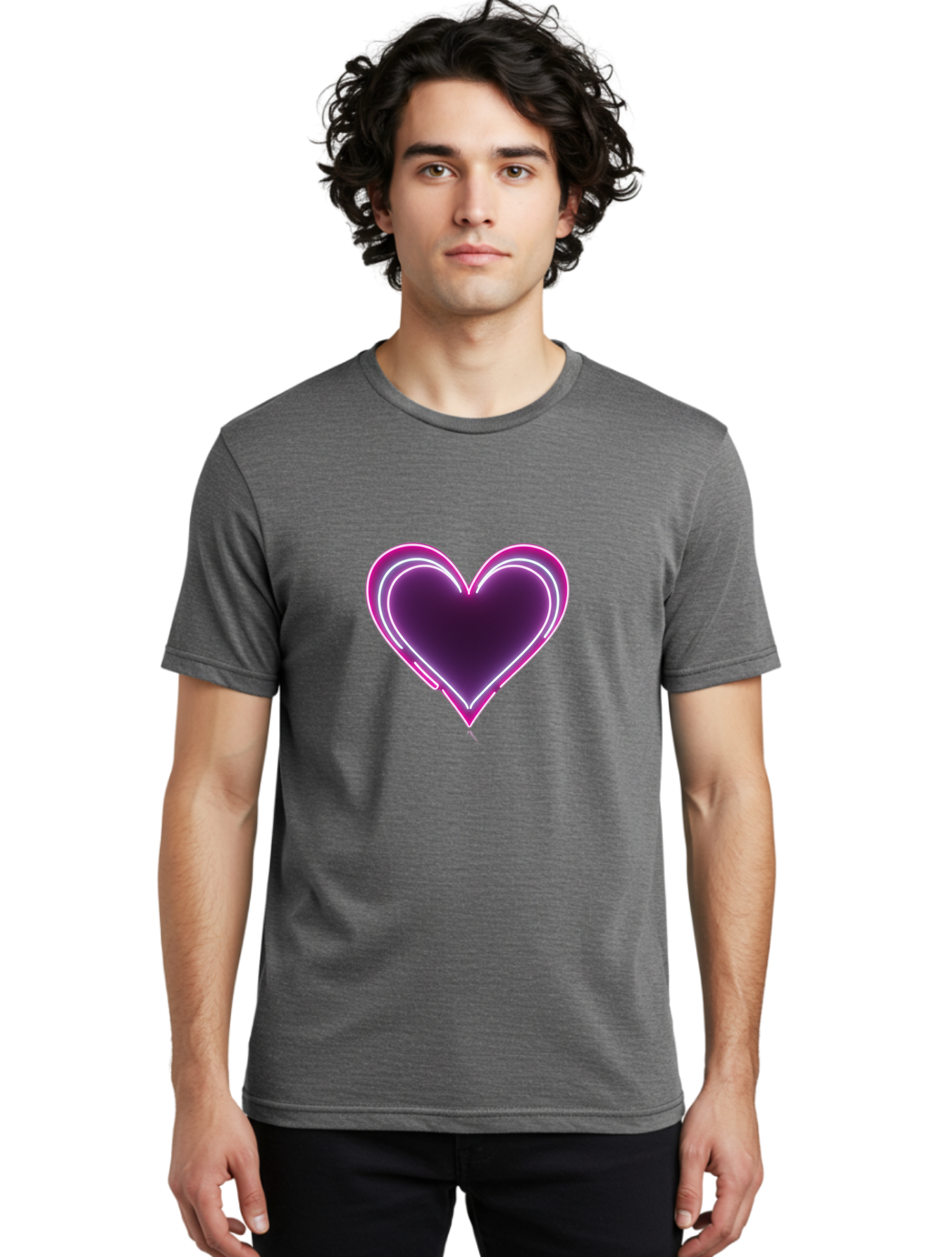 Purple-Heart-Balloon Men'S Graphic Tee, 100% Cotton, Comfortable Casual Summer Wear, Machine Washable, Heart-Shaped Balloon, Purple Balloon, Heart Design, Glowing Heart, Neon Heart, Festive Decoration, Party Decoration, Love Symbol, Bac358