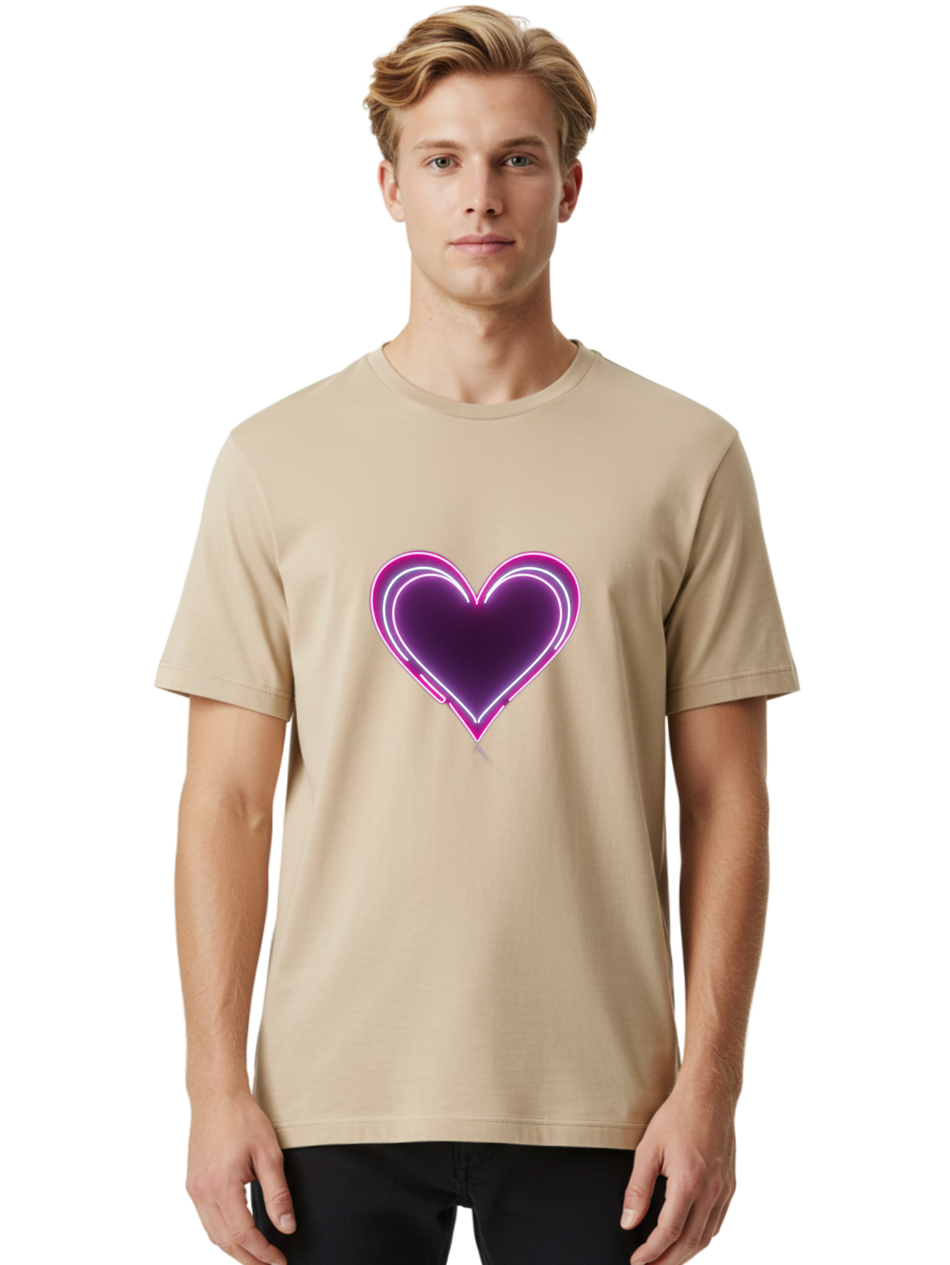 Purple-Heart-Balloon Men'S Graphic Tee, 100% Cotton, Comfortable Casual Summer Wear, Machine Washable, Heart-Shaped Balloon, Purple Balloon, Heart Design, Glowing Heart, Neon Heart, Festive Decoration, Party Decoration, Love Symbol, Bac358