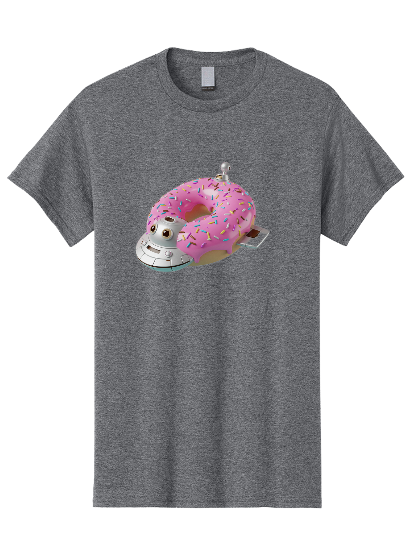 R2D2-Donut Men'S Graphic Tee, 100% Cotton, Comfortable Casual Summer Wear, Machine Washable, Pink Frosted Donut, Rainbow Sprinkles, R2D2 Robot, Star Wars Character, Sweet Treats, Whimsical Design, Playful Illustration, Colorful Dessert, Bac359