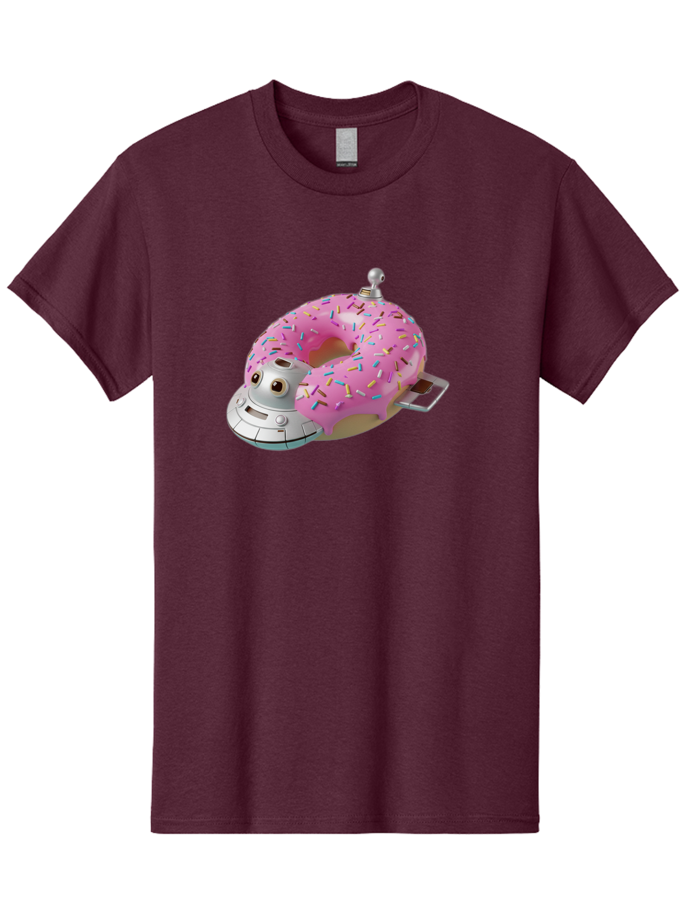 R2D2-Donut Men'S Graphic Tee, 100% Cotton, Comfortable Casual Summer Wear, Machine Washable, Pink Frosted Donut, Rainbow Sprinkles, R2D2 Robot, Star Wars Character, Sweet Treats, Whimsical Design, Playful Illustration, Colorful Dessert, Bac359