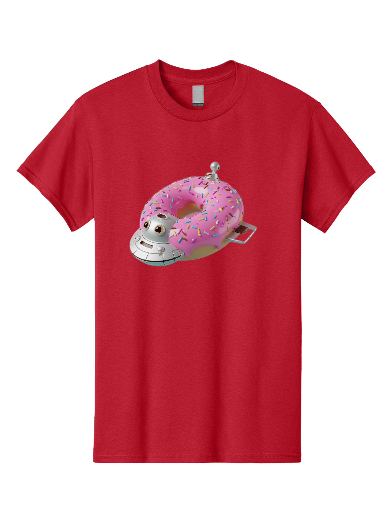 R2D2-Donut Men'S Graphic Tee, 100% Cotton, Comfortable Casual Summer Wear, Machine Washable, Pink Frosted Donut, Rainbow Sprinkles, R2D2 Robot, Star Wars Character, Sweet Treats, Whimsical Design, Playful Illustration, Colorful Dessert, Bac359