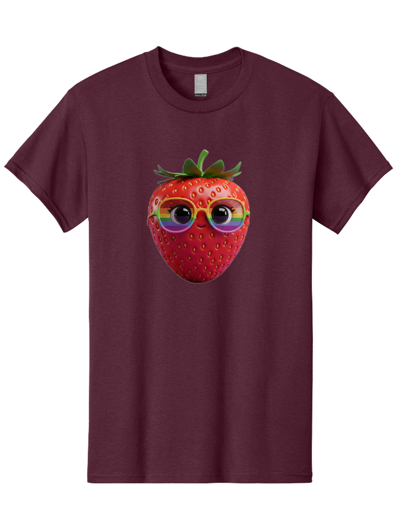 Rainbow-Strawberry Men'S Graphic Tee, 100% Cotton, Comfortable Casual Summer Wear, Machine Washable, Strawberry With Glasses, Rainbow Reflection, Cute Cartoon Character, Fun Fruit, Vibrant Colors, Playful Design, Summer Vibes, Sweet Treat, Bac360