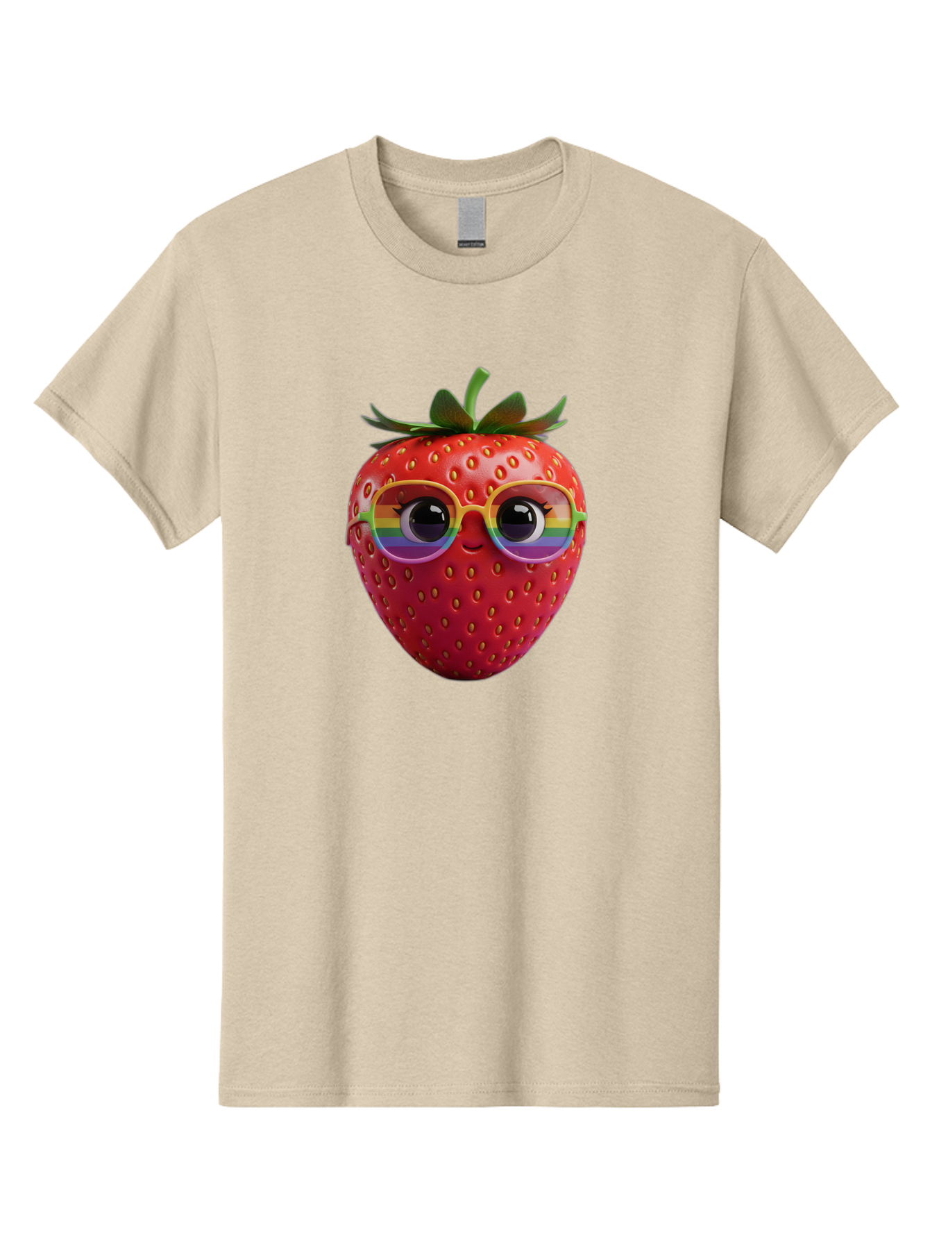 Rainbow-Strawberry Men'S Graphic Tee, 100% Cotton, Comfortable Casual Summer Wear, Machine Washable, Strawberry With Glasses, Rainbow Reflection, Cute Cartoon Character, Fun Fruit, Vibrant Colors, Playful Design, Summer Vibes, Sweet Treat, Bac360